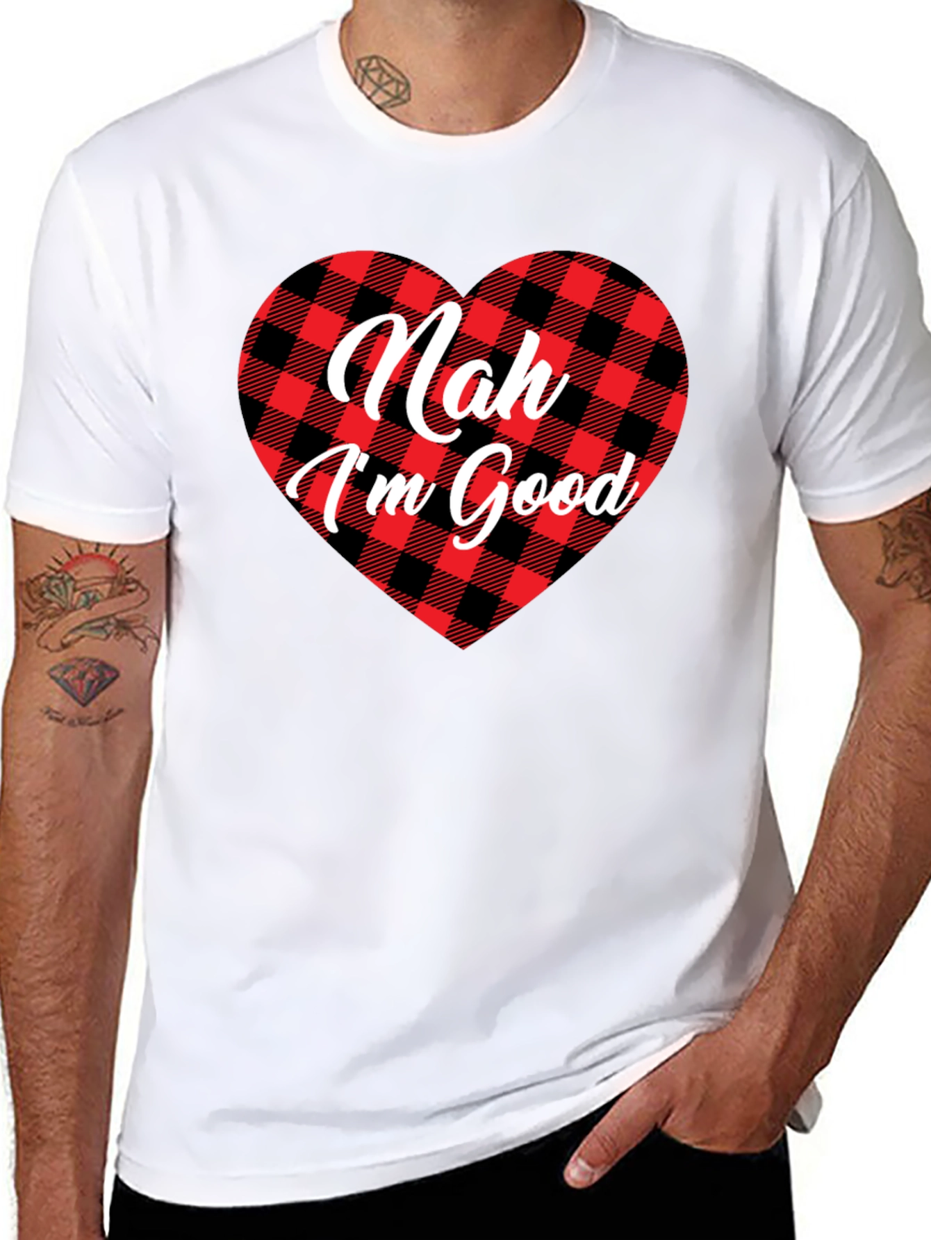 Nah Im Good Buffalo Plaid Heart T-Shirt
