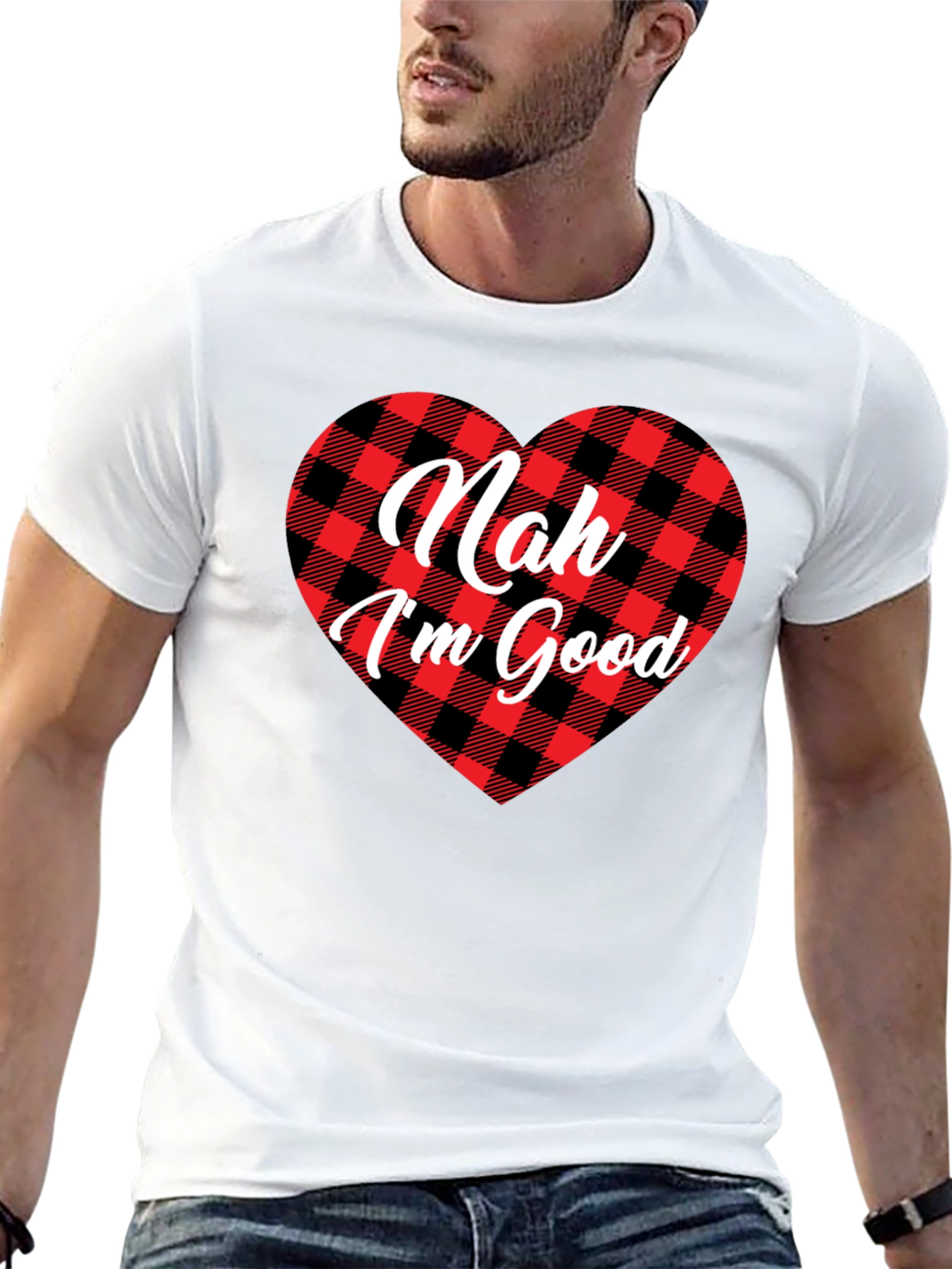 Nah Im Good Buffalo Plaid Heart T-Shirt