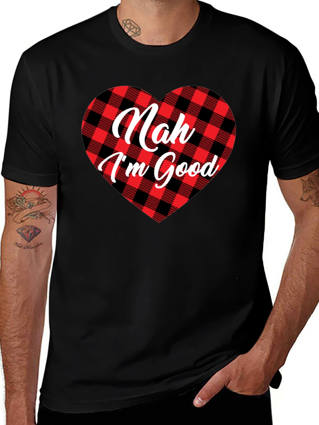 Nah Im Good Buffalo Plaid Heart T-Shirt