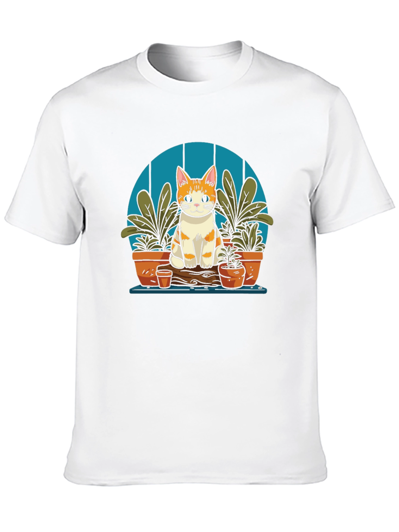 Cute Cat in Garden Black T-Shirt