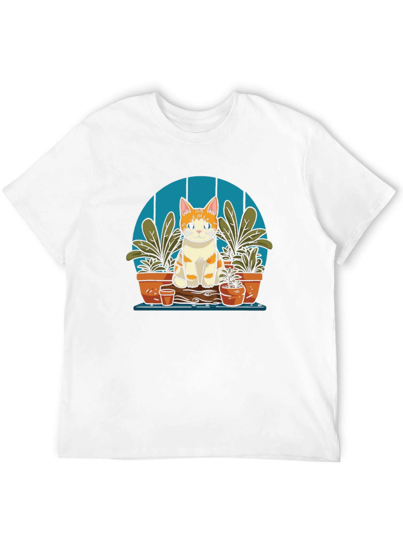 Cute Cat in Garden Black T-Shirt
