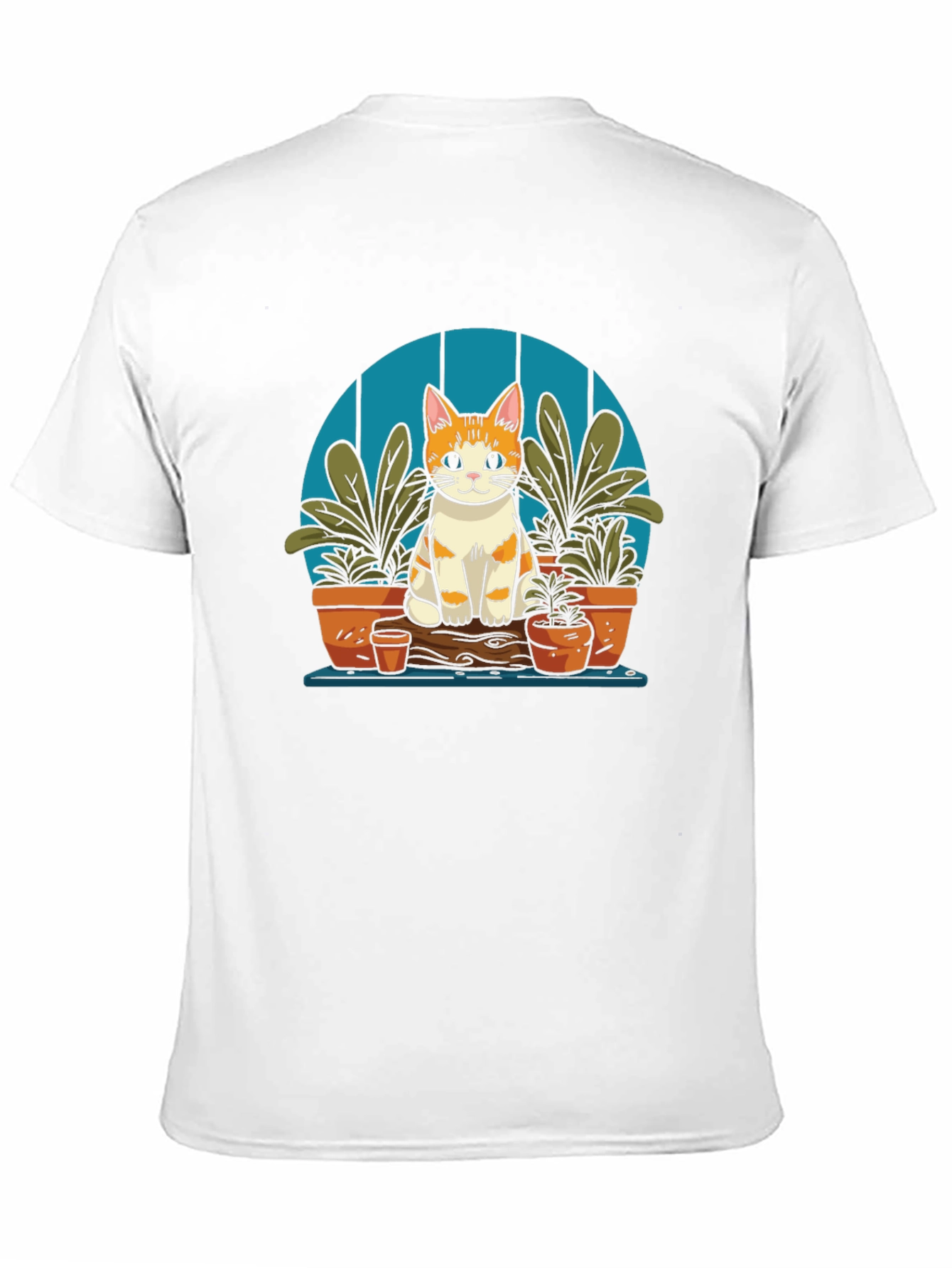 Cute Cat in Garden Black T-Shirt