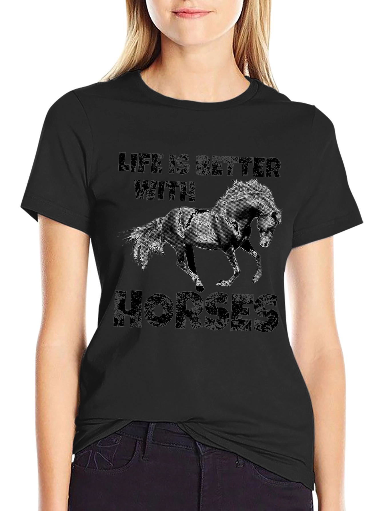 Life Is Better With Horses Black T-Shirt