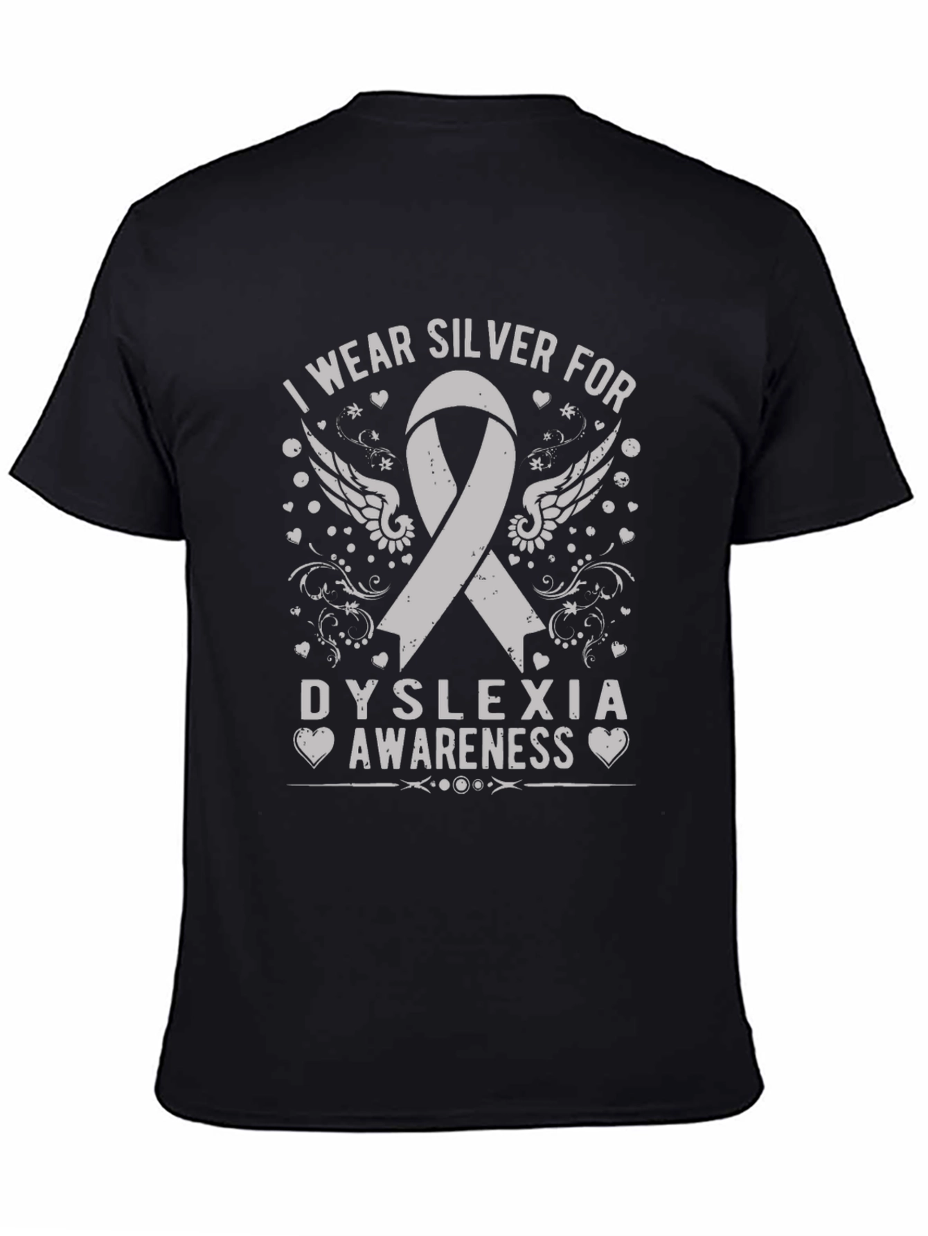 Dyslexia Awareness Silver Ribbon Black Tee