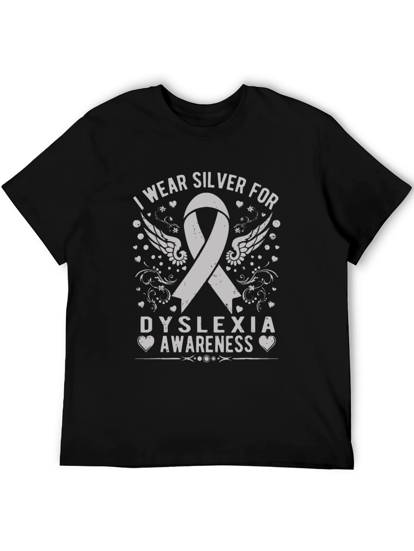 Dyslexia Awareness Silver Ribbon Black Tee