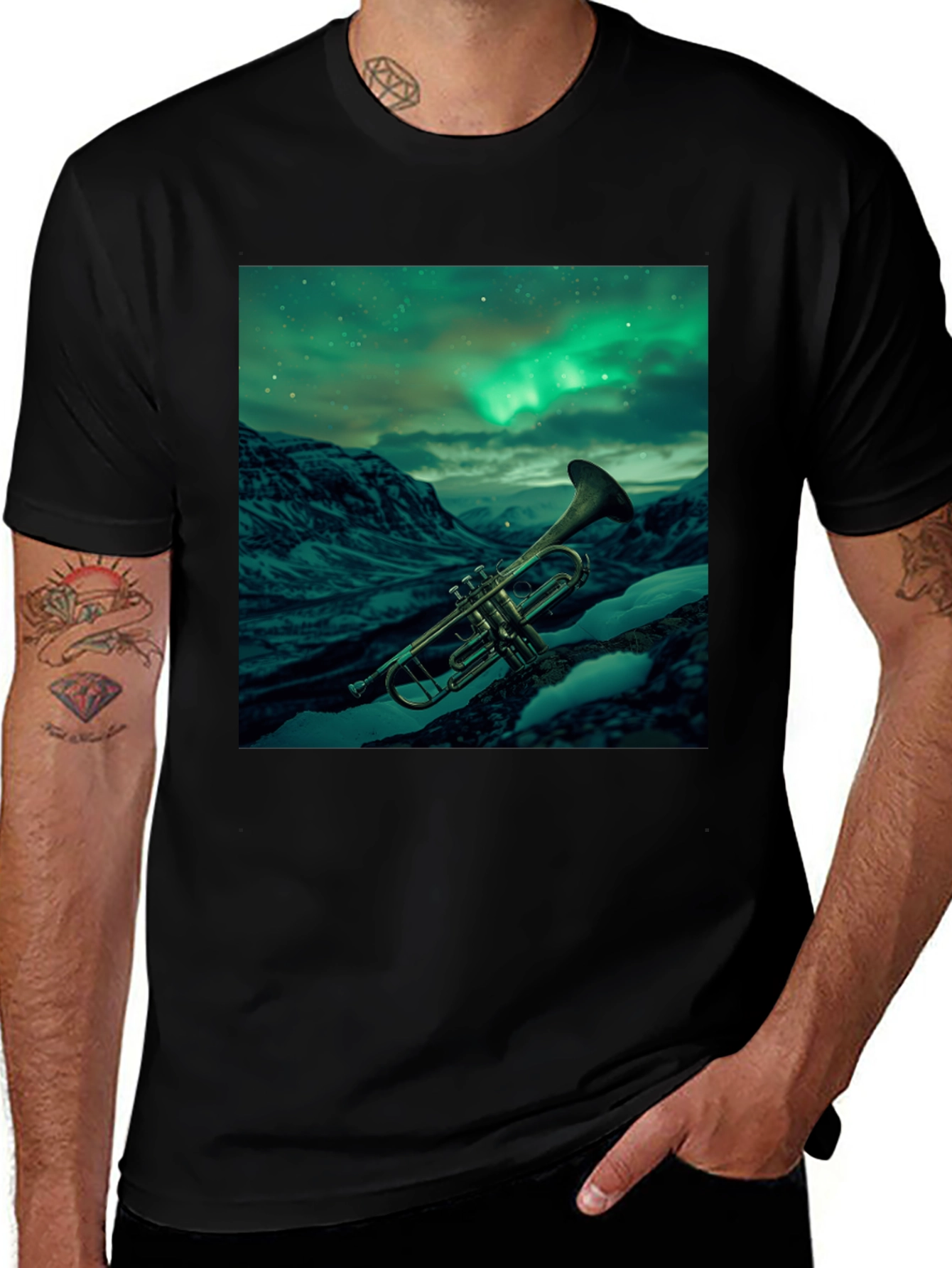 Trumpet Northern Lights Graphic T-Shirt