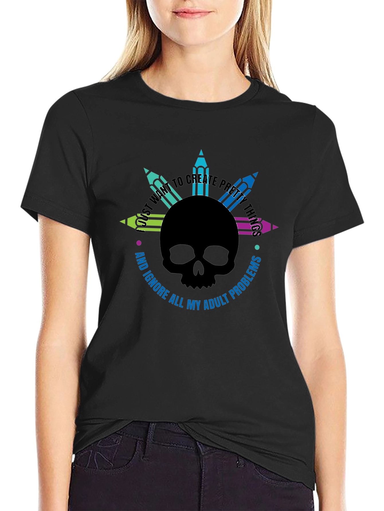 Skull & Pencils Graphic T-Shirt - Create Pretty Things