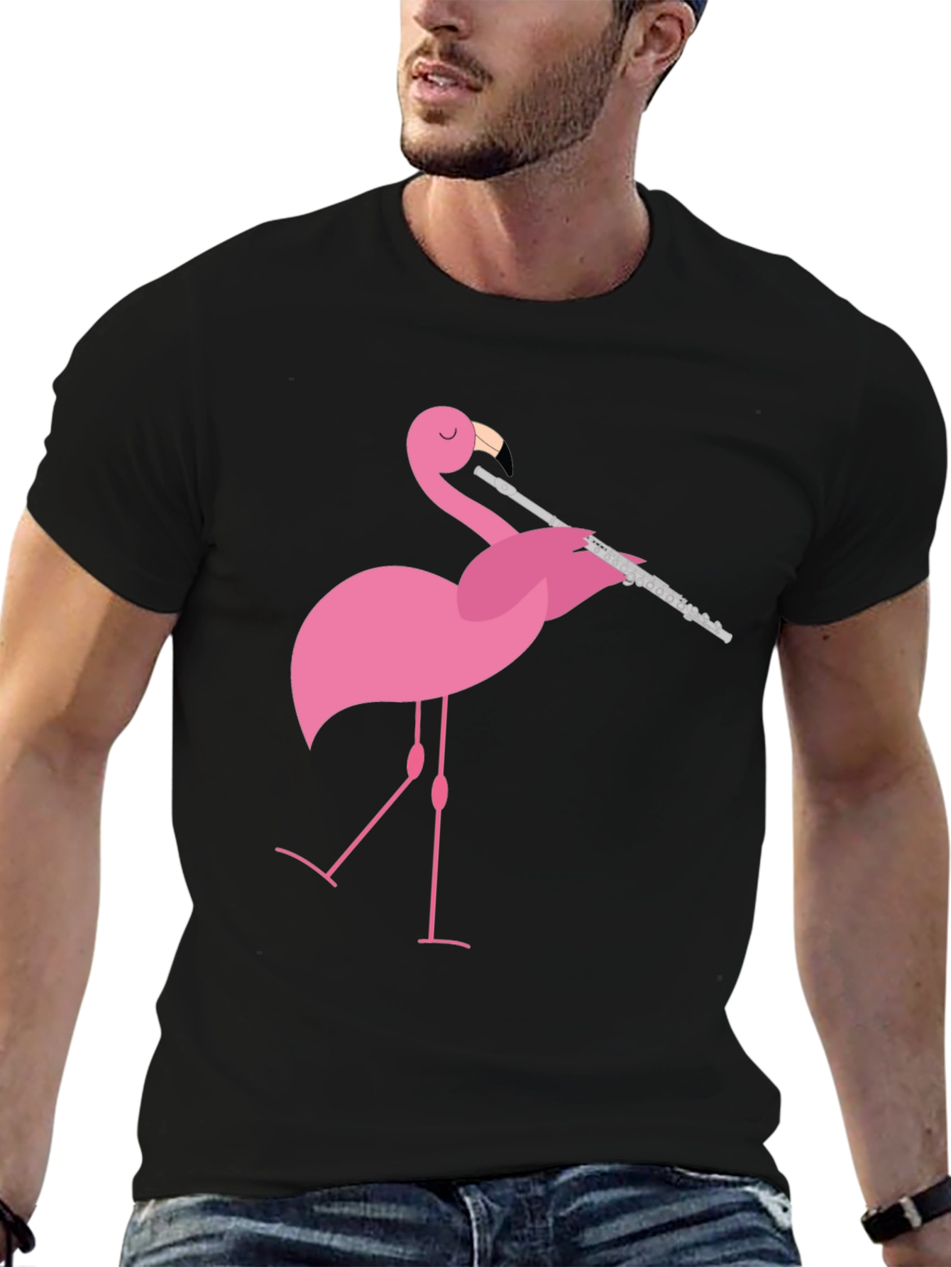 Flamingo Playing Flute Graphic Tee