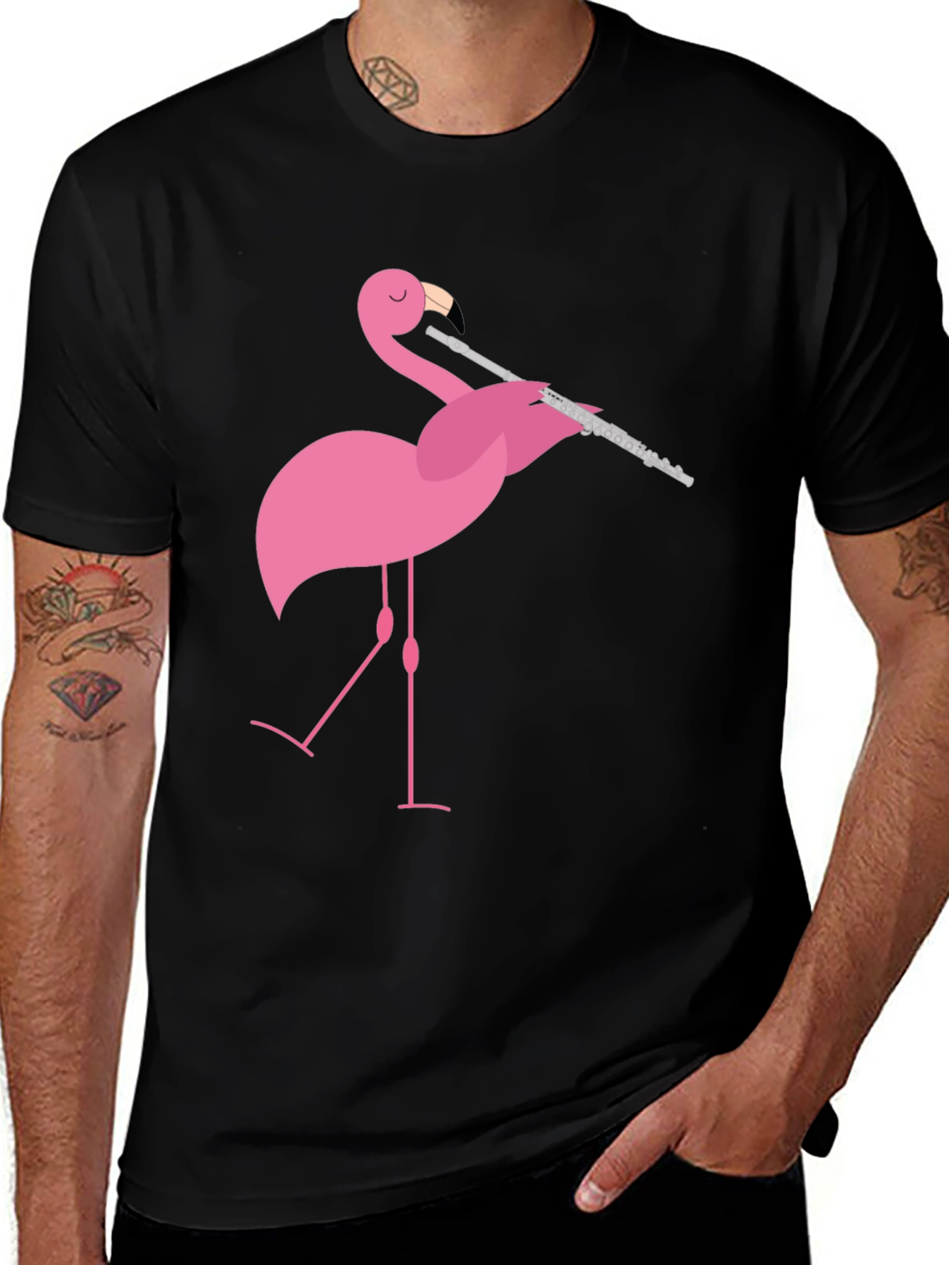 Flamingo Playing Flute Graphic Tee