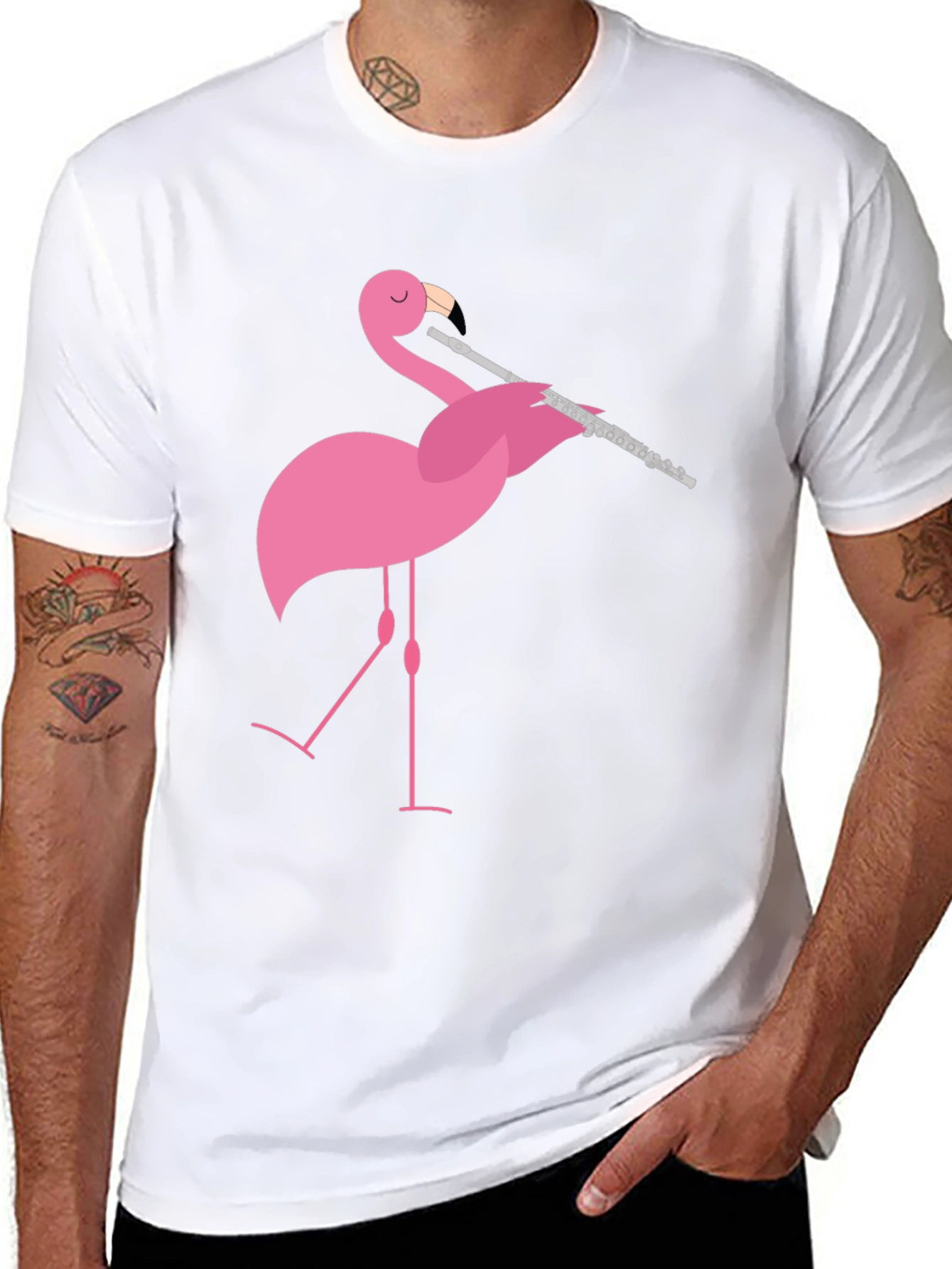 Flamingo Playing Flute Graphic Tee