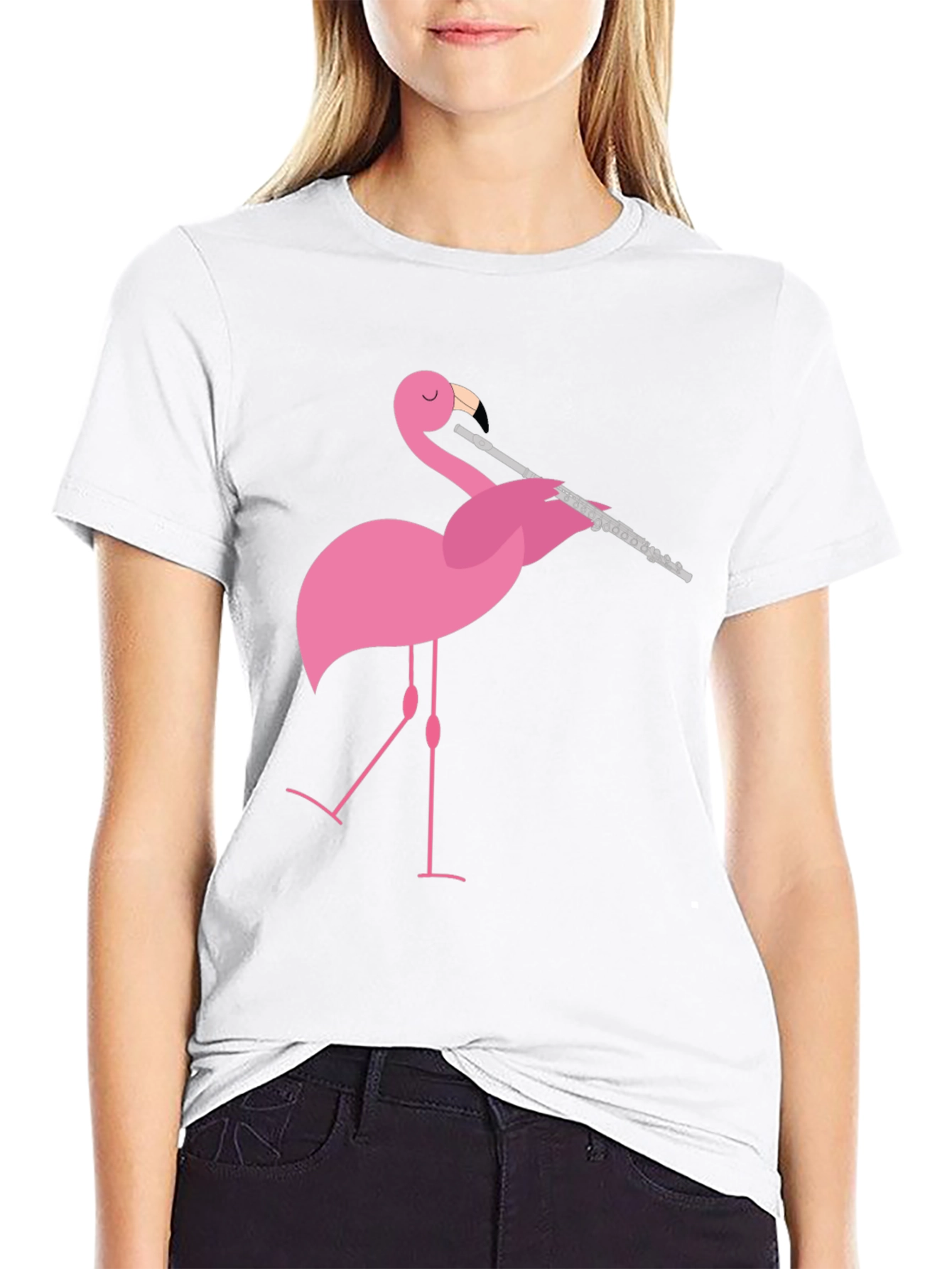 Flamingo Playing Flute Graphic Tee