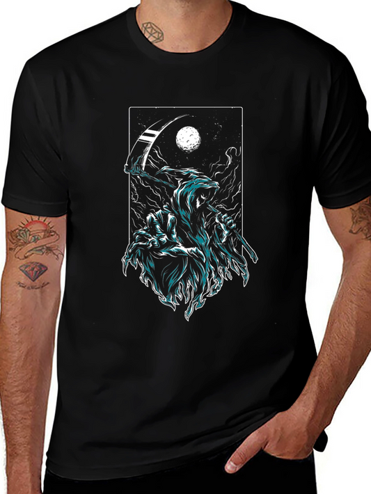 Grim Reaper Graphic Black T-Shirt - Death Scythe Design