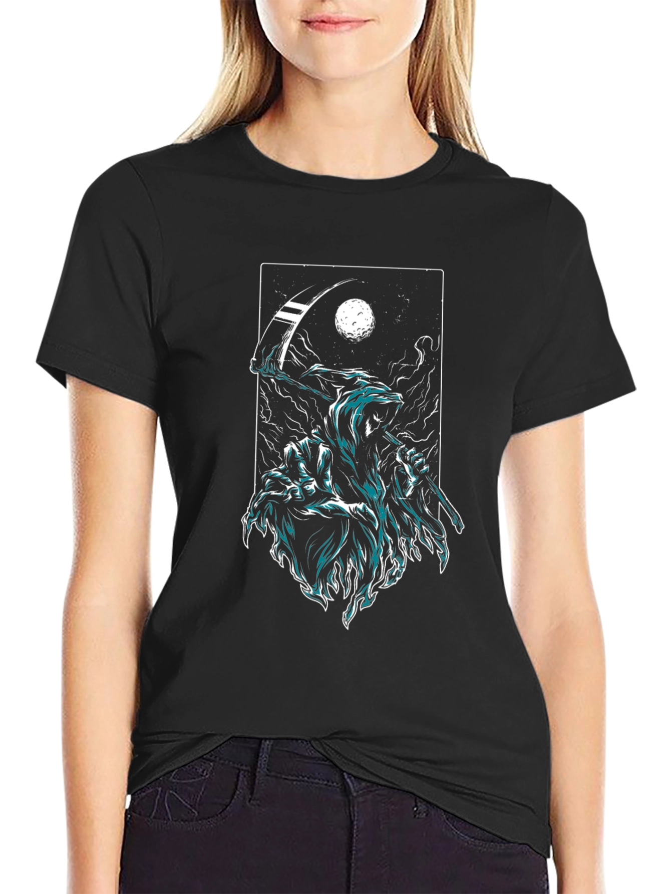 Grim Reaper Graphic Black T-Shirt - Death Scythe Design