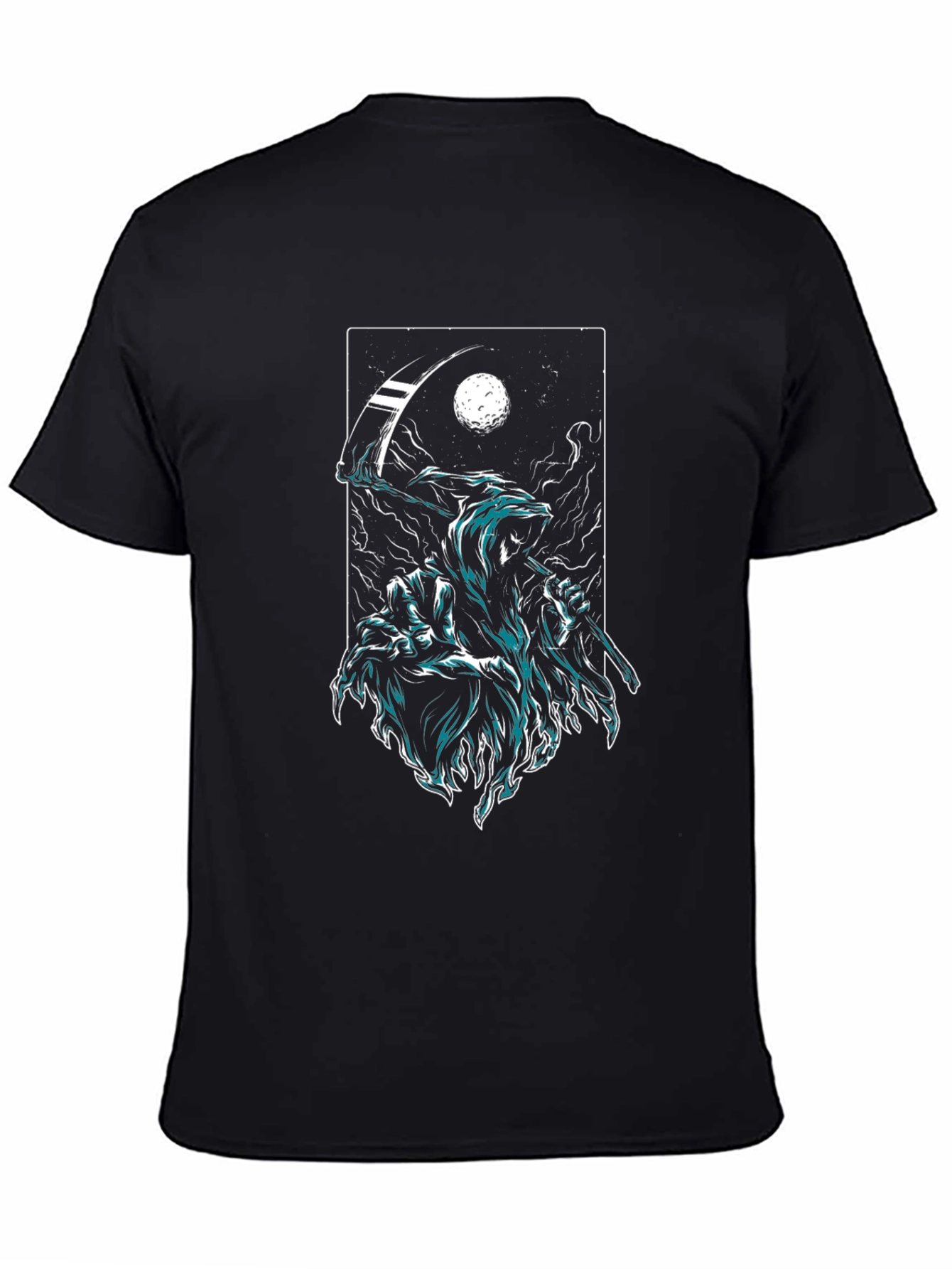 Grim Reaper Graphic Black T-Shirt - Death Scythe Design