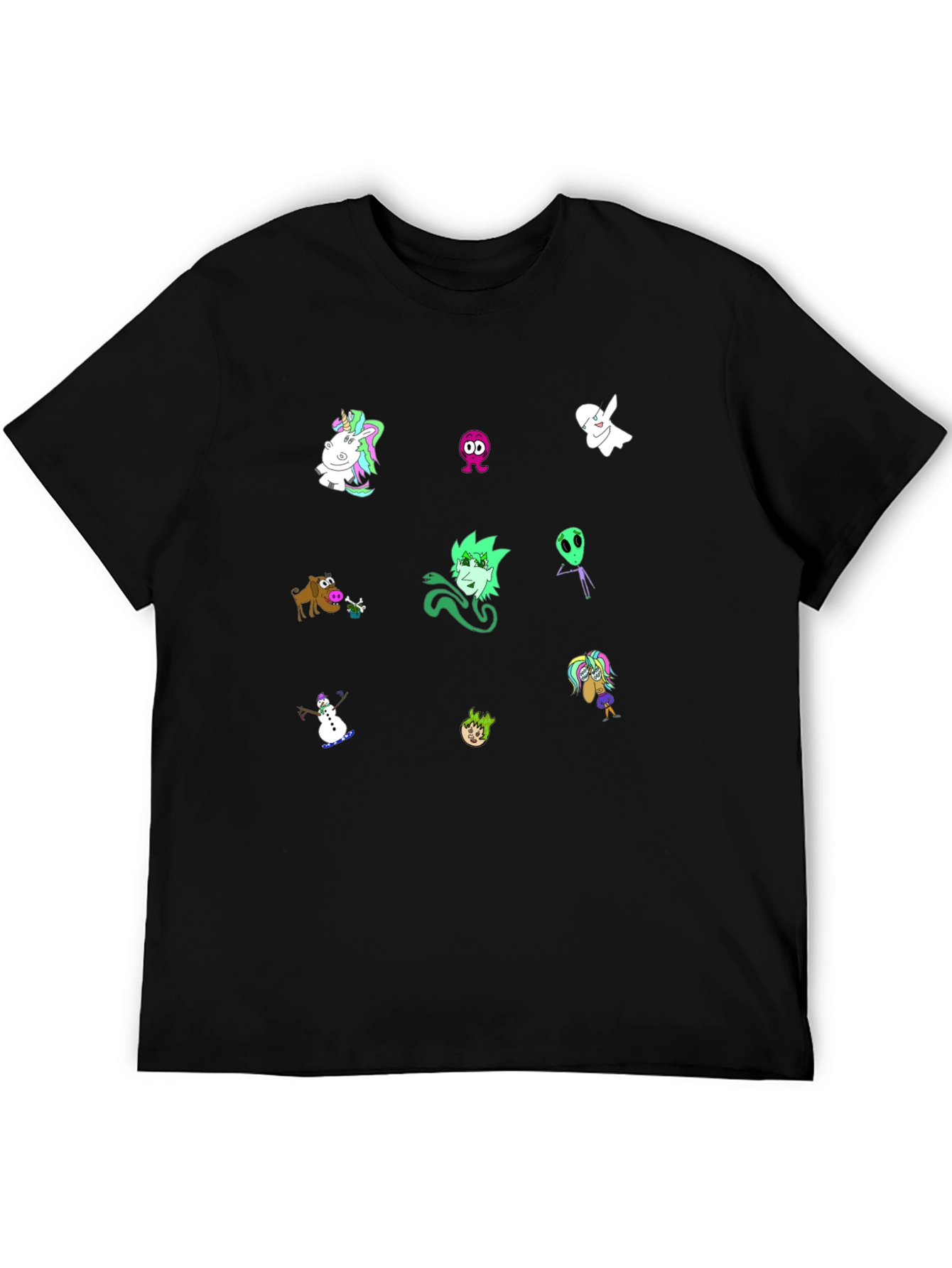 Cartoon Character Print Black T-Shirt