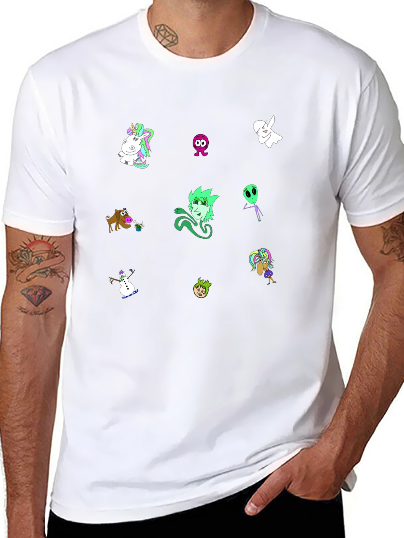 Cartoon Character Print Black T-Shirt