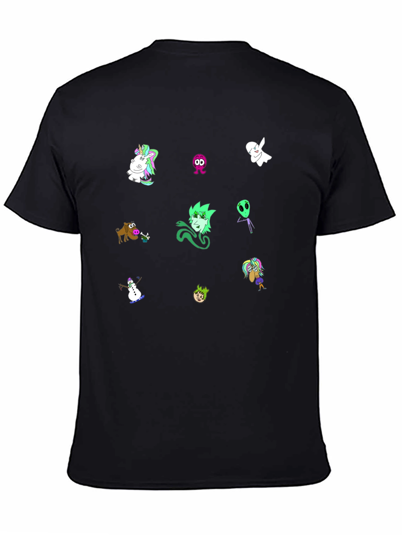 Cartoon Character Print Black T-Shirt