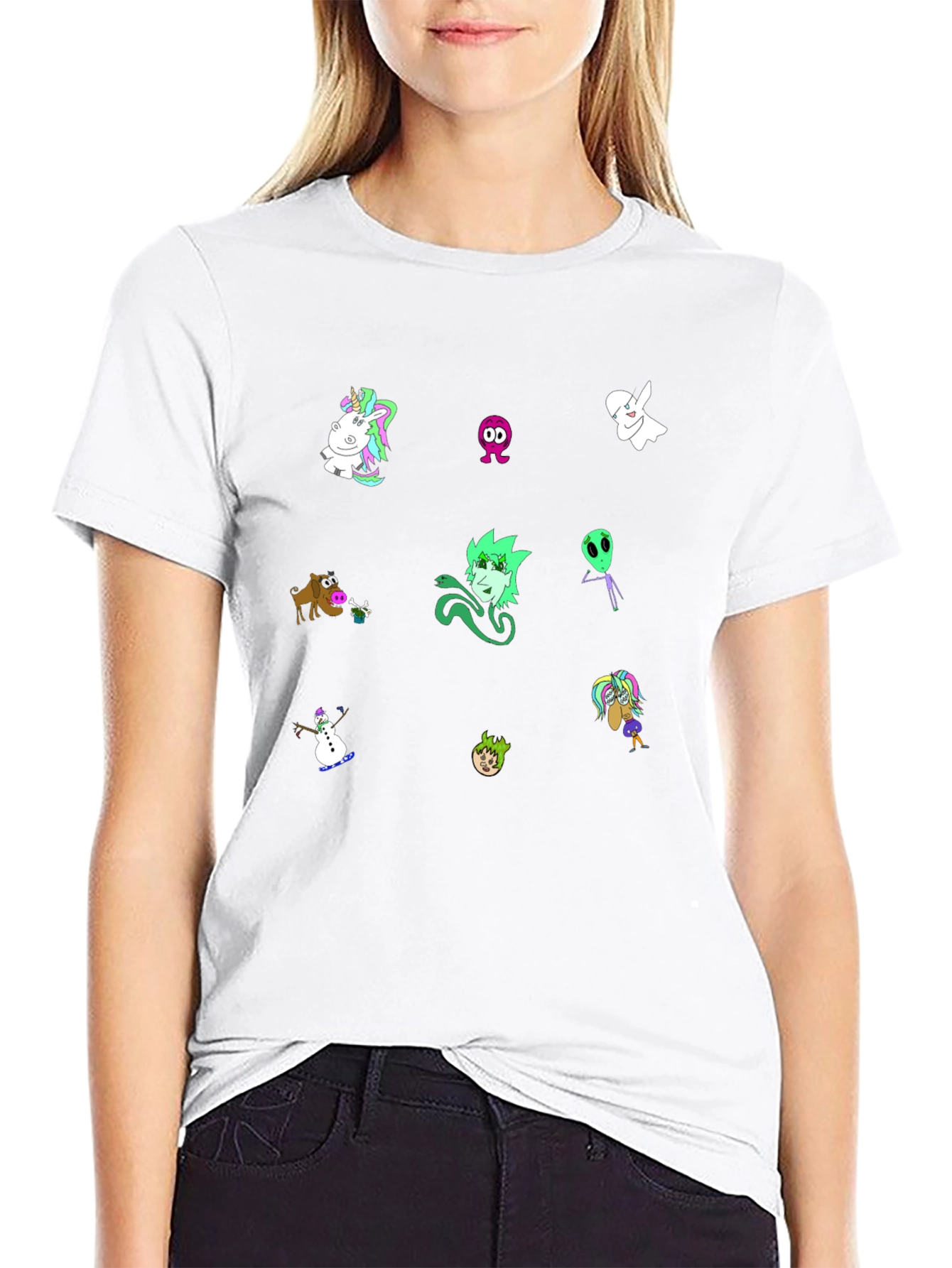 Cartoon Character Print Black T-Shirt