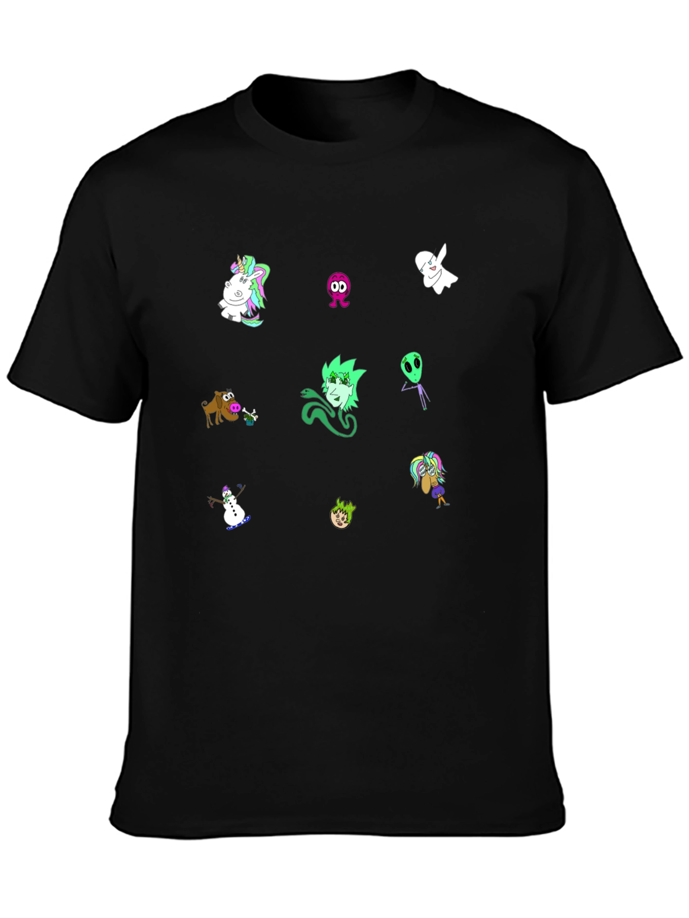 Cartoon Character Print Black T-Shirt