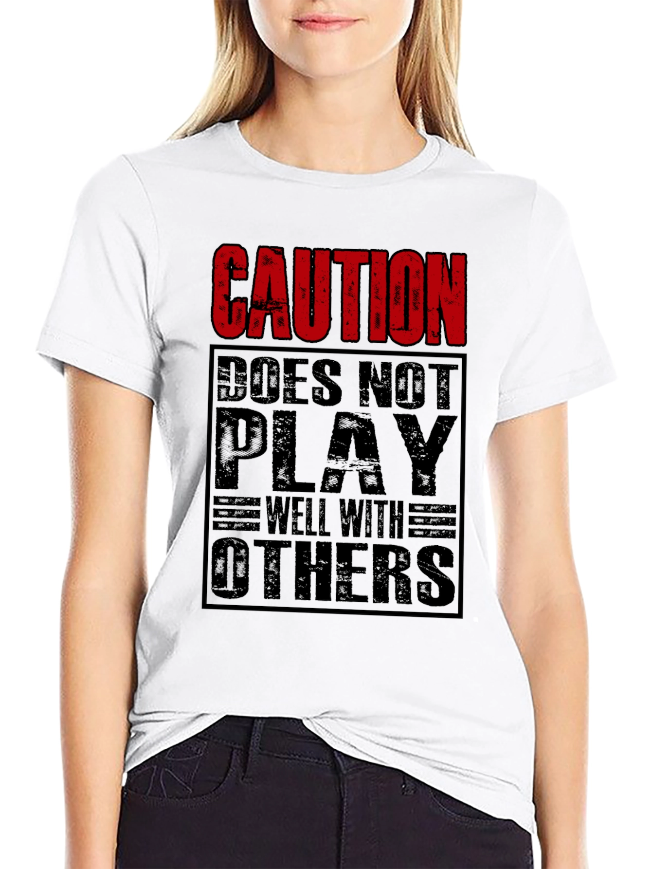 Caution Doesnt Play Well With Others Black T-Shirt