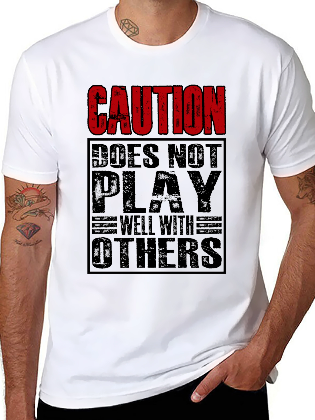 Caution Doesnt Play Well With Others Black T-Shirt