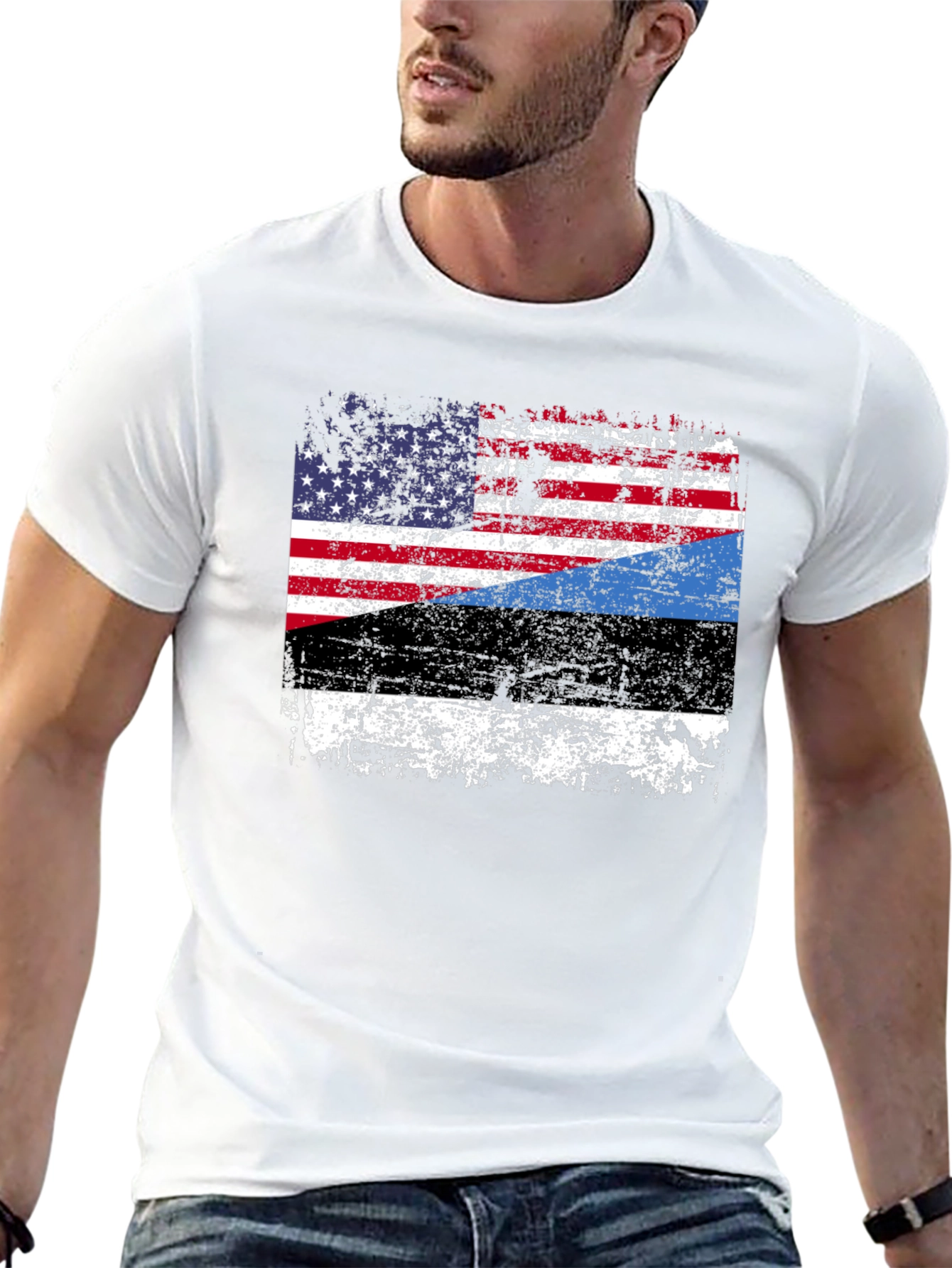 Distressed USA Estonia Flag Graphic T-Shirt