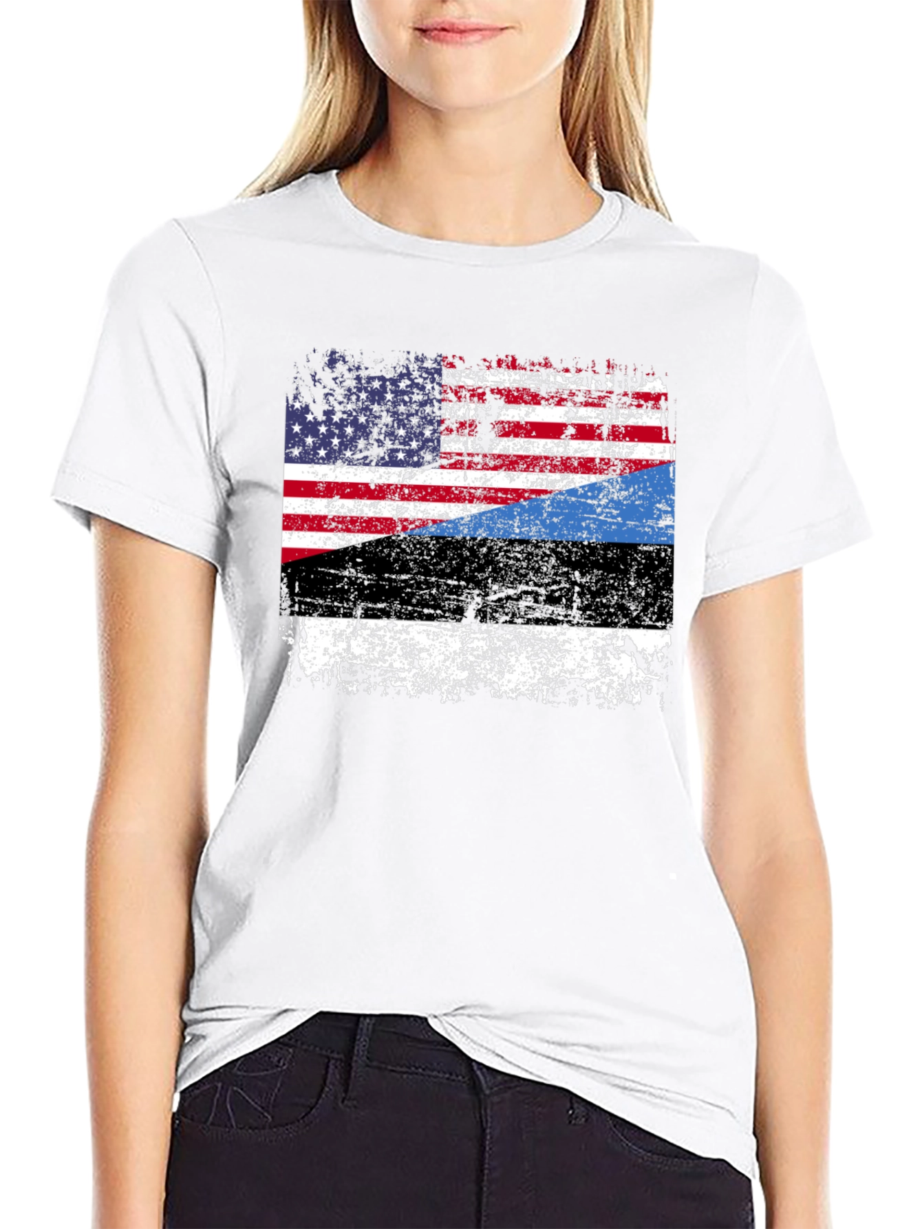 Distressed USA Estonia Flag Graphic T-Shirt