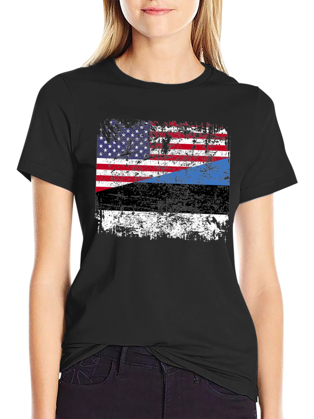 Distressed USA Estonia Flag Graphic T-Shirt