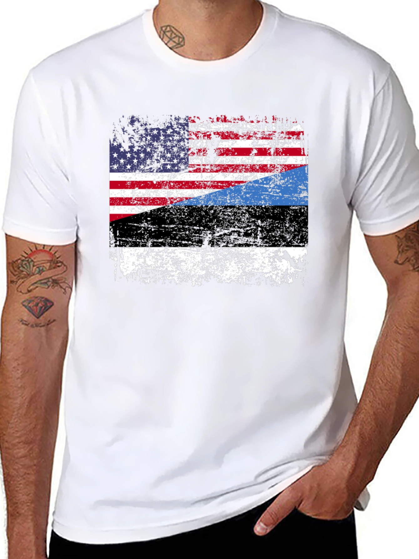 Distressed USA Estonia Flag Graphic T-Shirt