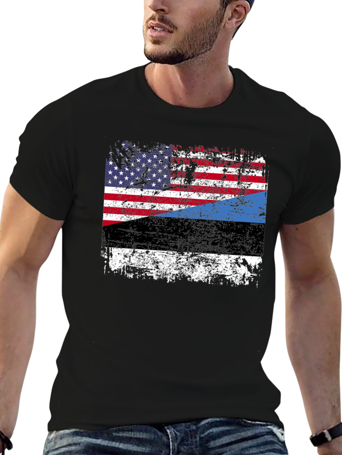 Distressed USA Estonia Flag Graphic T-Shirt