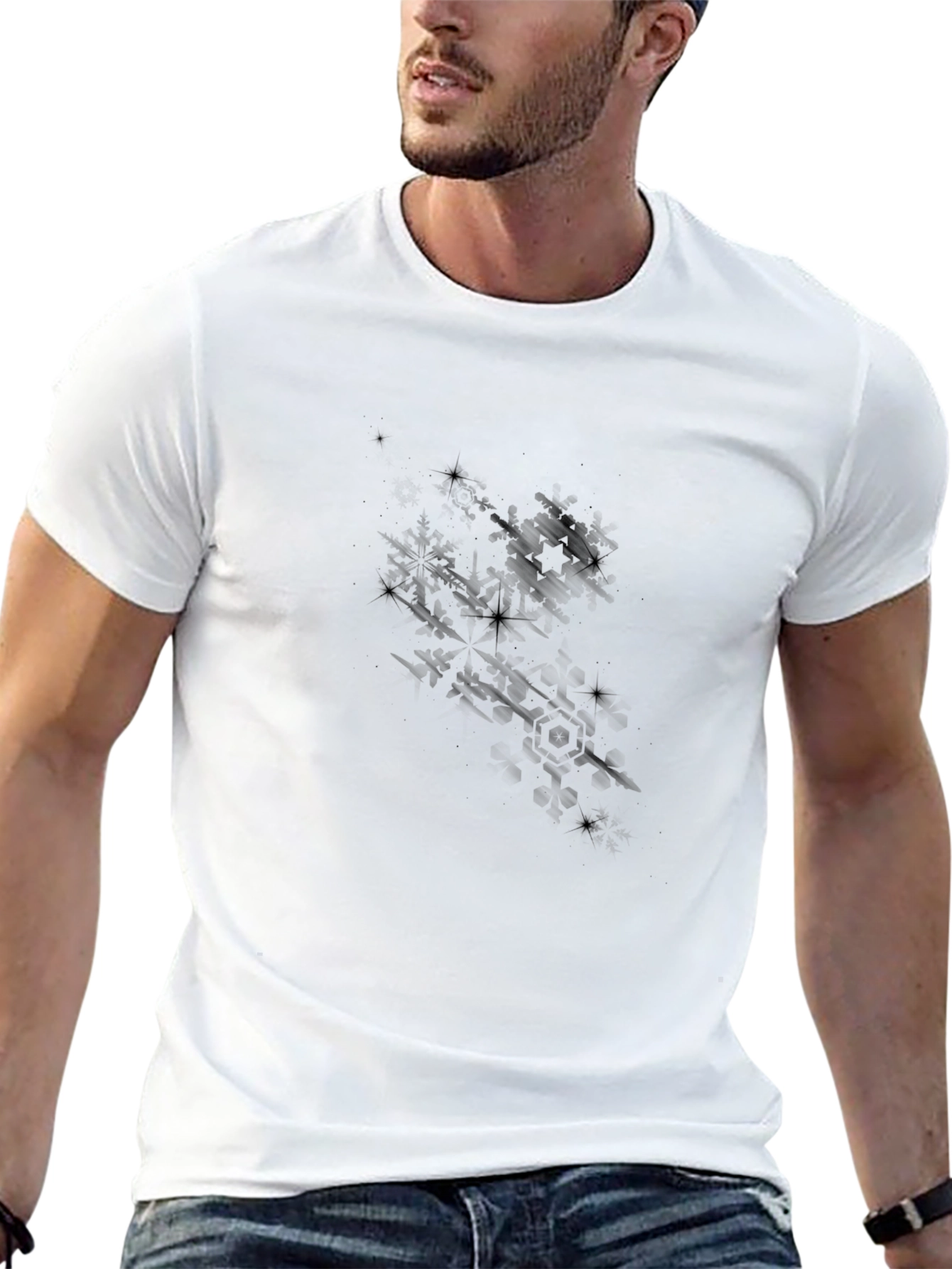 Mens Black Graphic Tee - Abstract Star Design