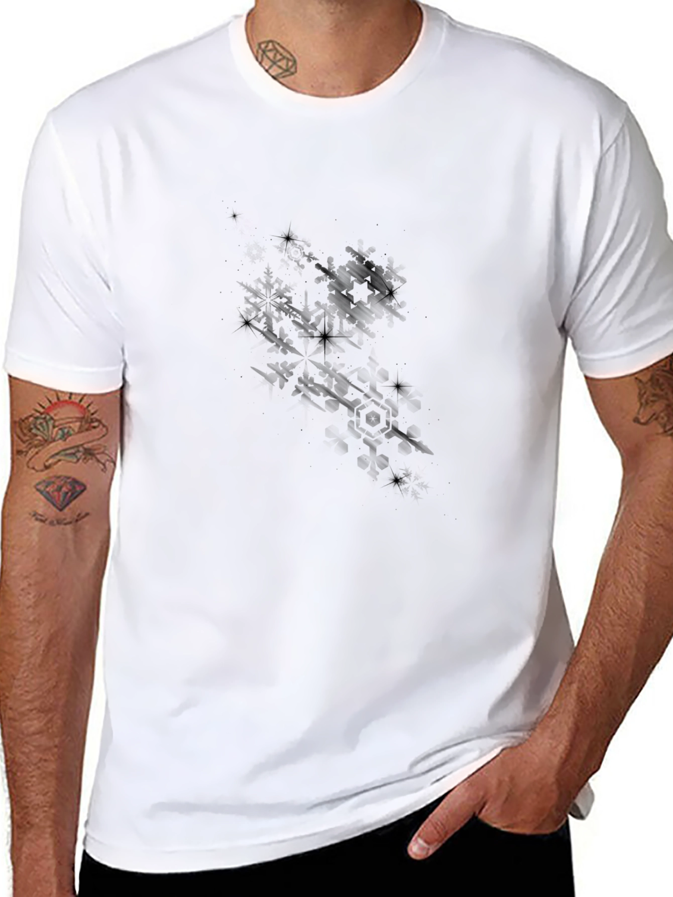 Mens Black Graphic Tee - Abstract Star Design