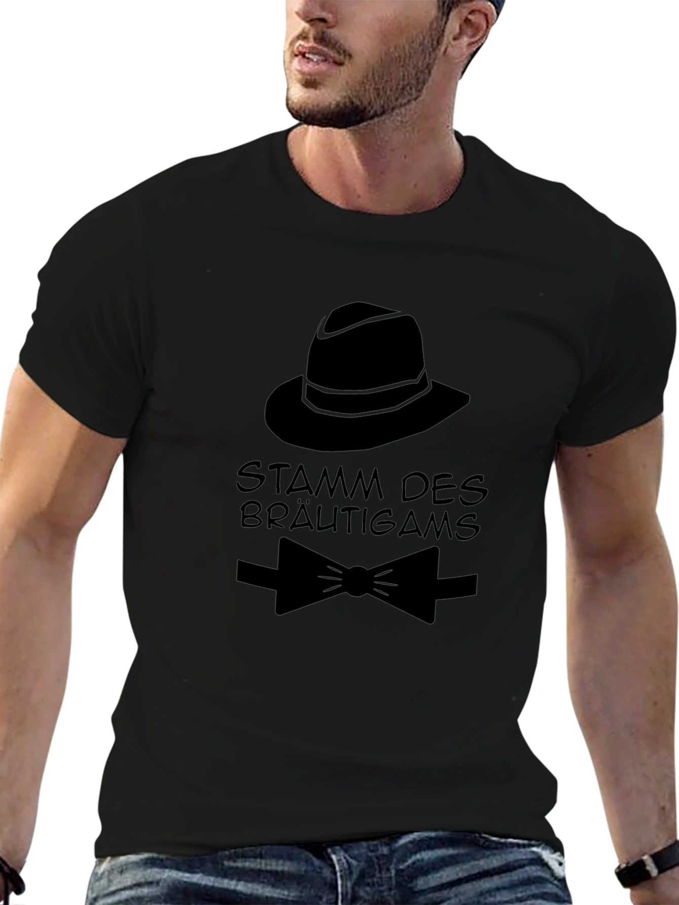 Grooms Crew T-Shirt - Hat and Bowtie Design