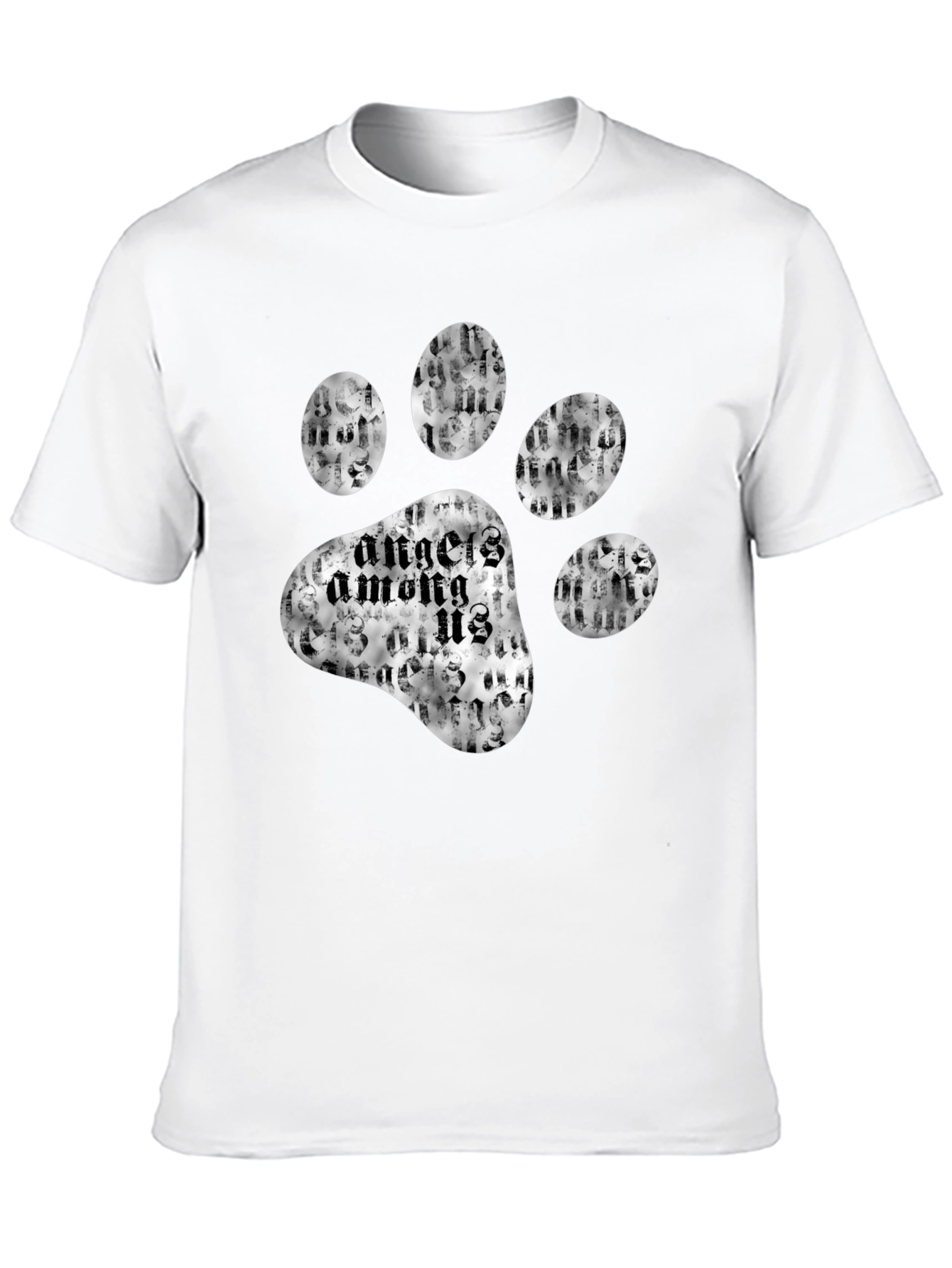 Angels Among Us Paw Print Black T-Shirt