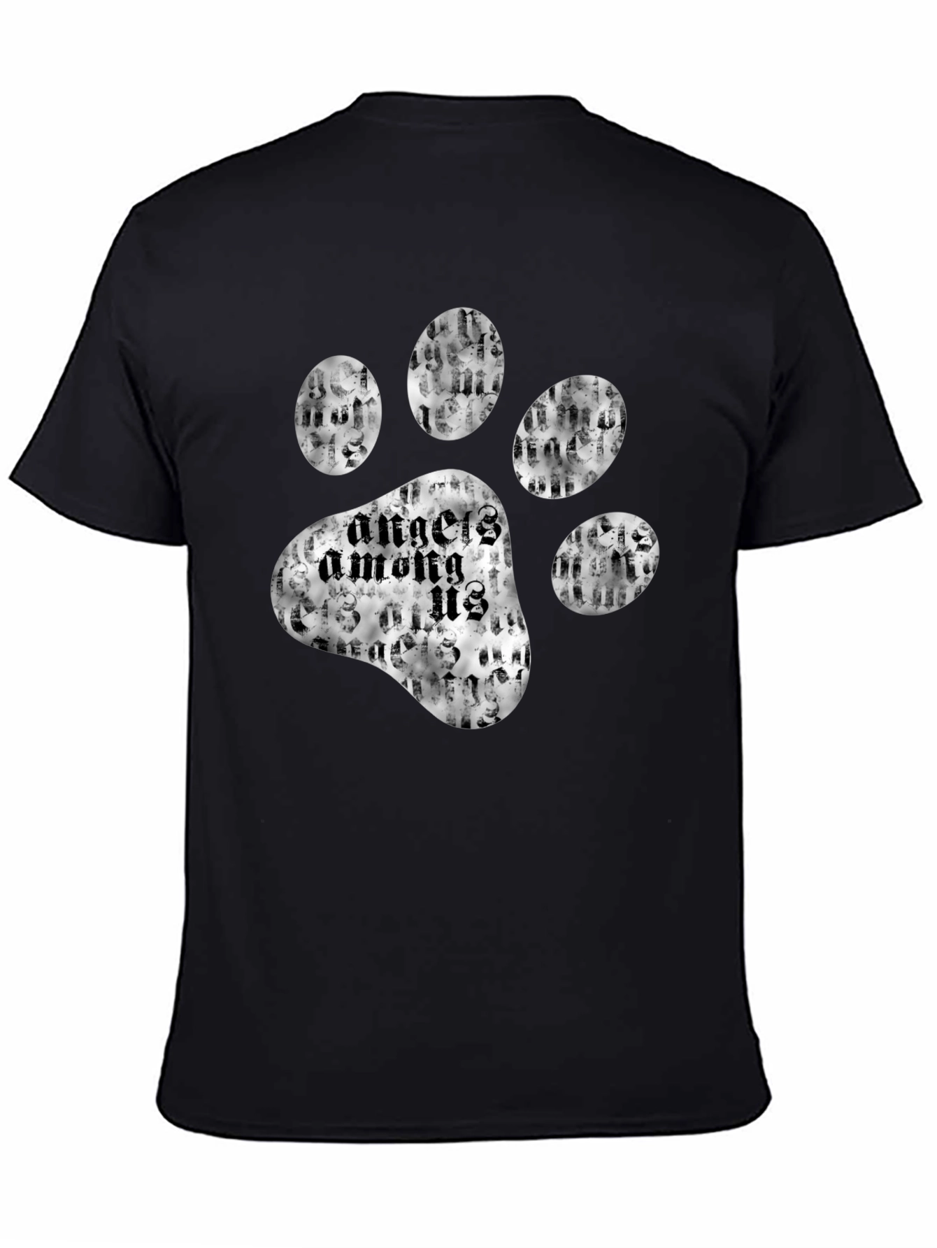 Angels Among Us Paw Print Black T-Shirt