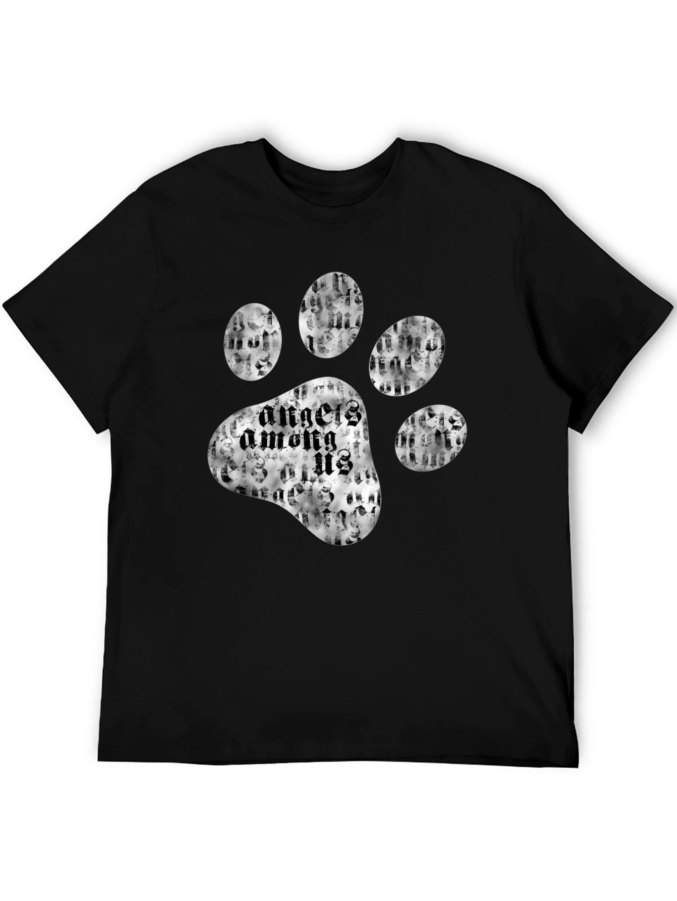 Angels Among Us Paw Print Black T-Shirt