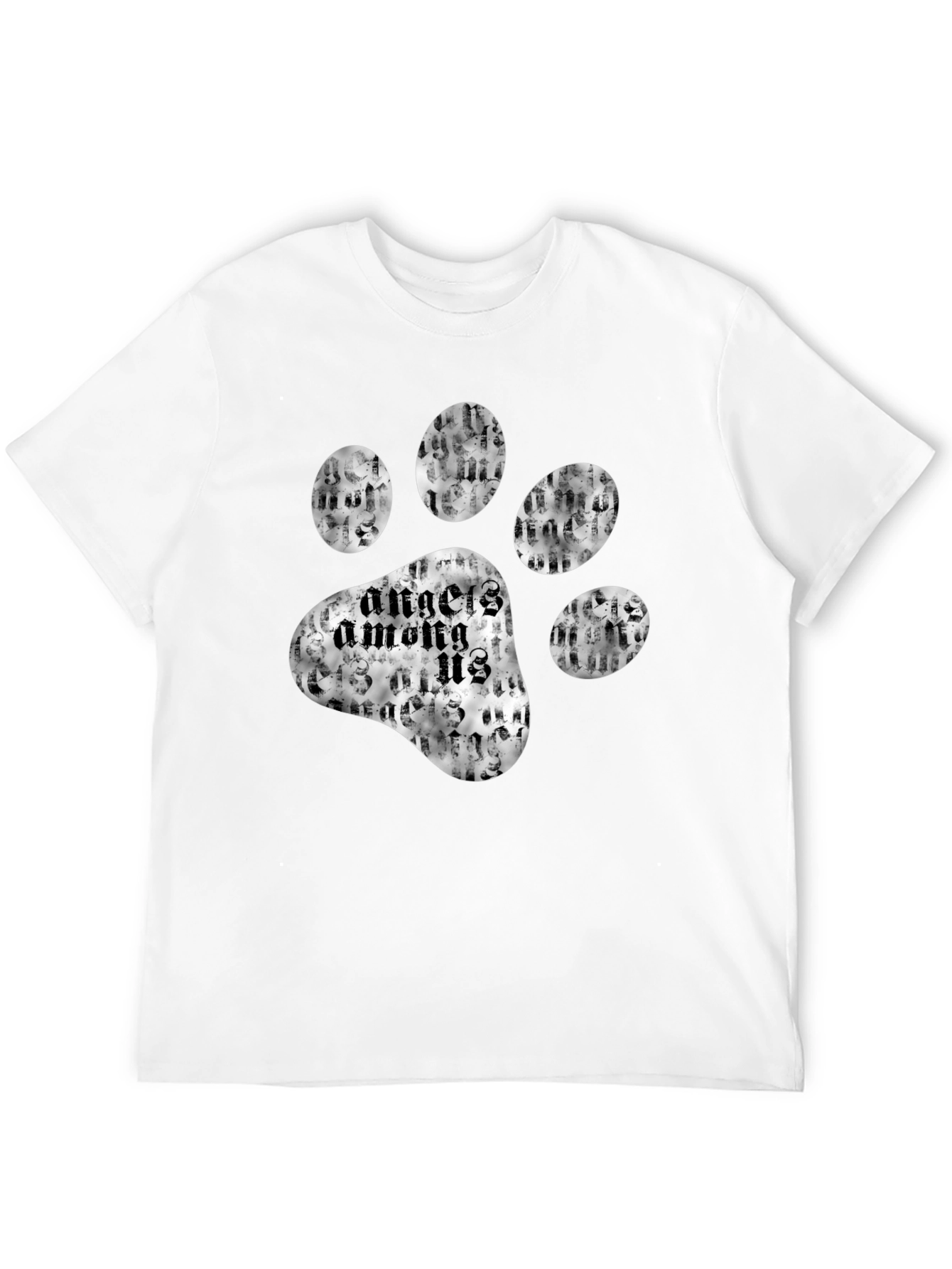 Angels Among Us Paw Print Black T-Shirt