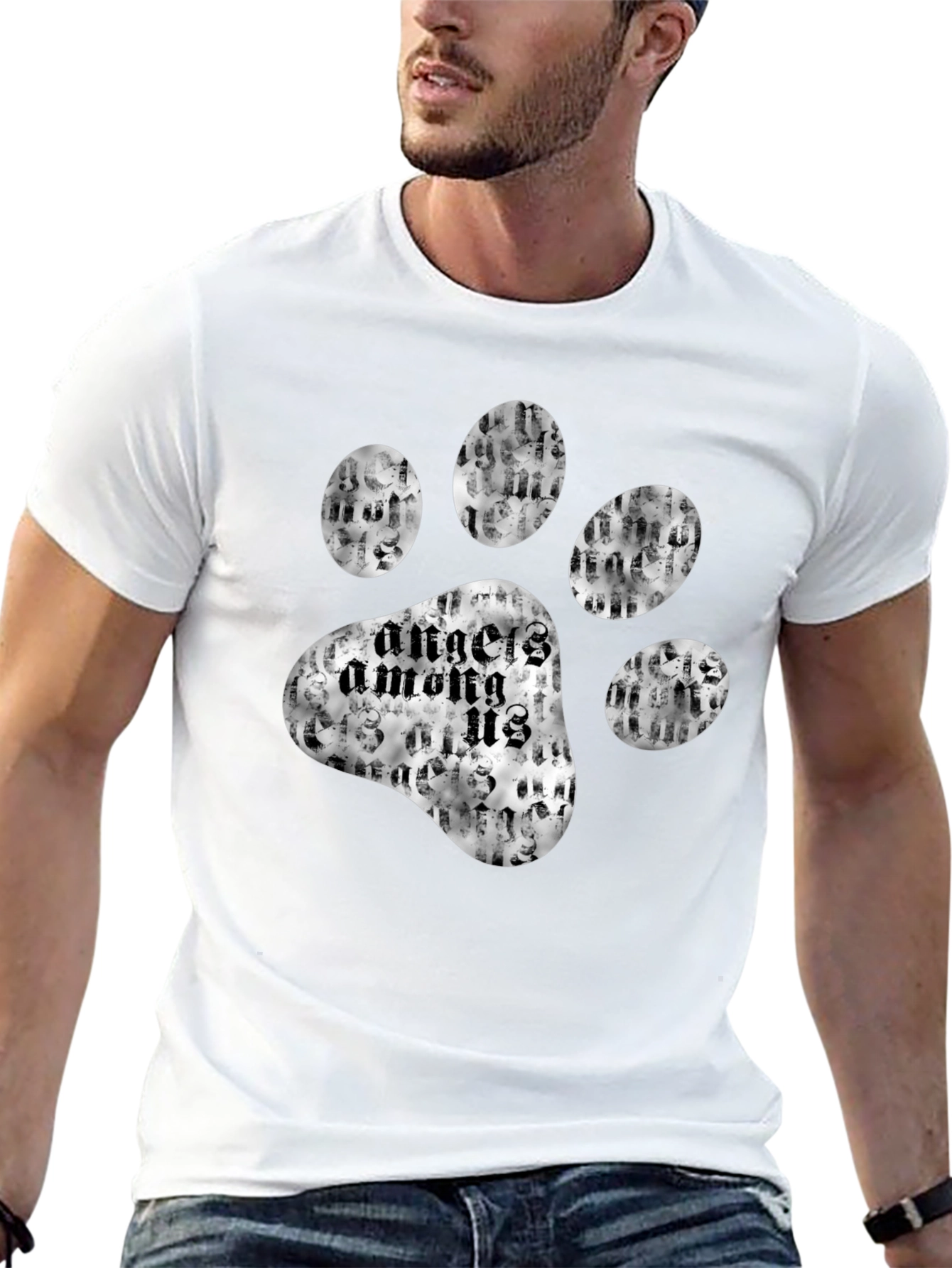 Angels Among Us Paw Print Black T-Shirt