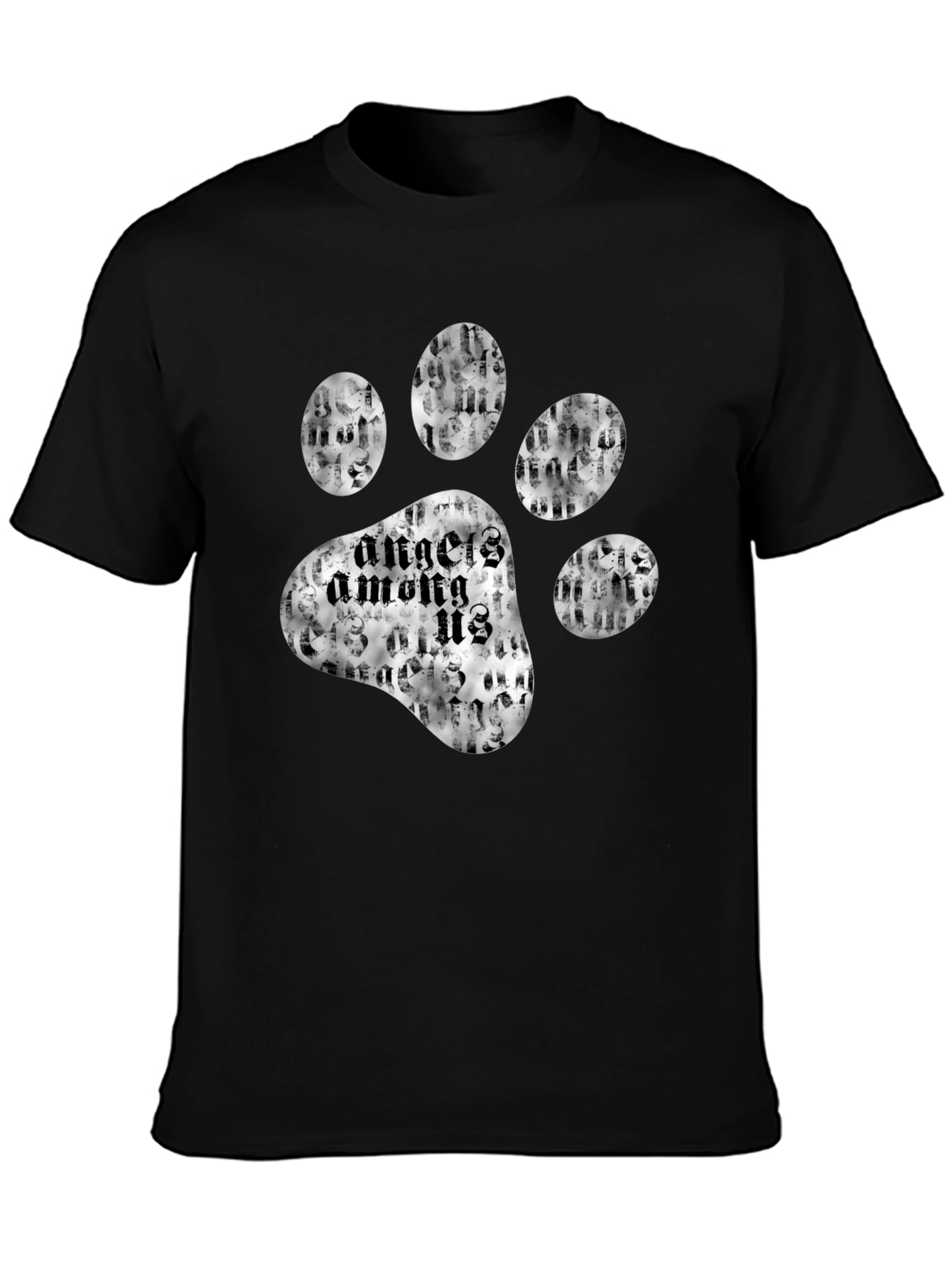 Angels Among Us Paw Print Black T-Shirt