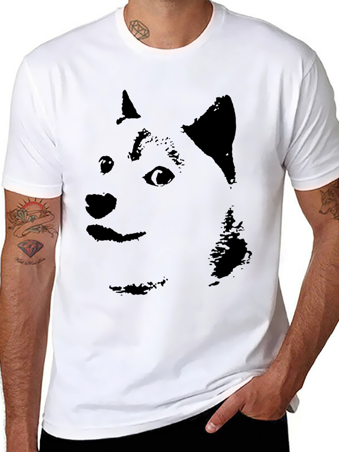 Doge Face Graphic T-Shirt - Black