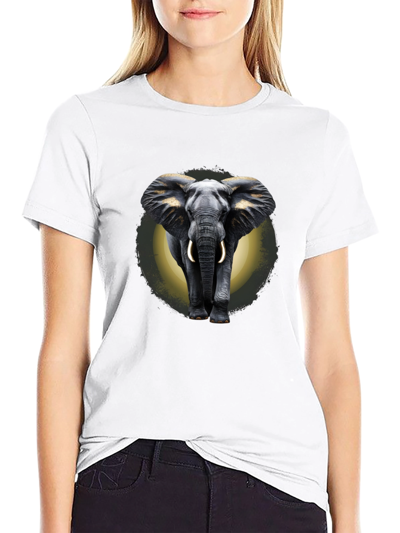 Elephant Graphic Print Crew Neck T-Shirt