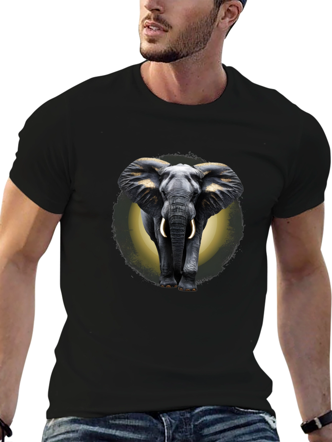 Elephant Graphic Print Crew Neck T-Shirt