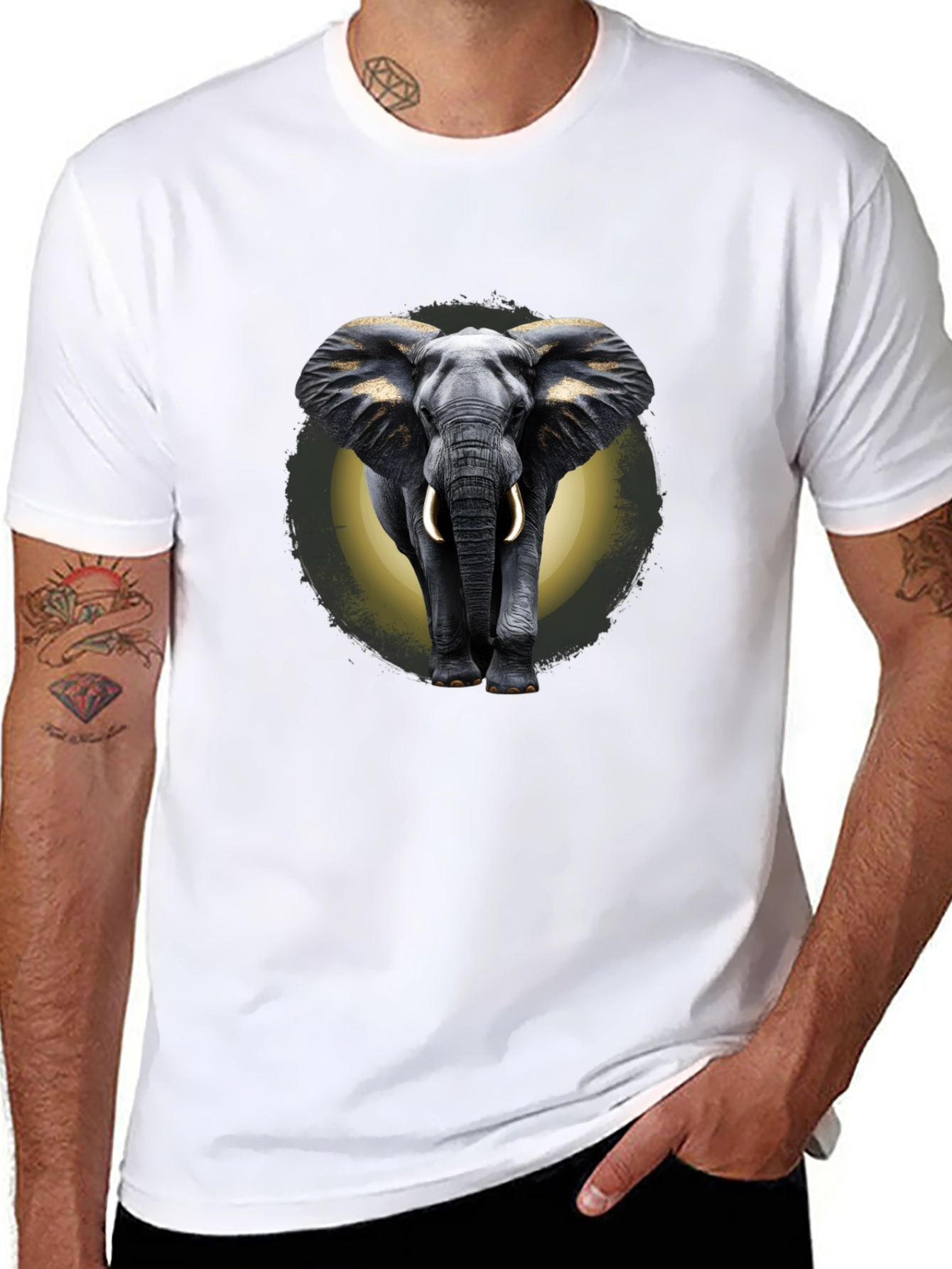Elephant Graphic Print Crew Neck T-Shirt