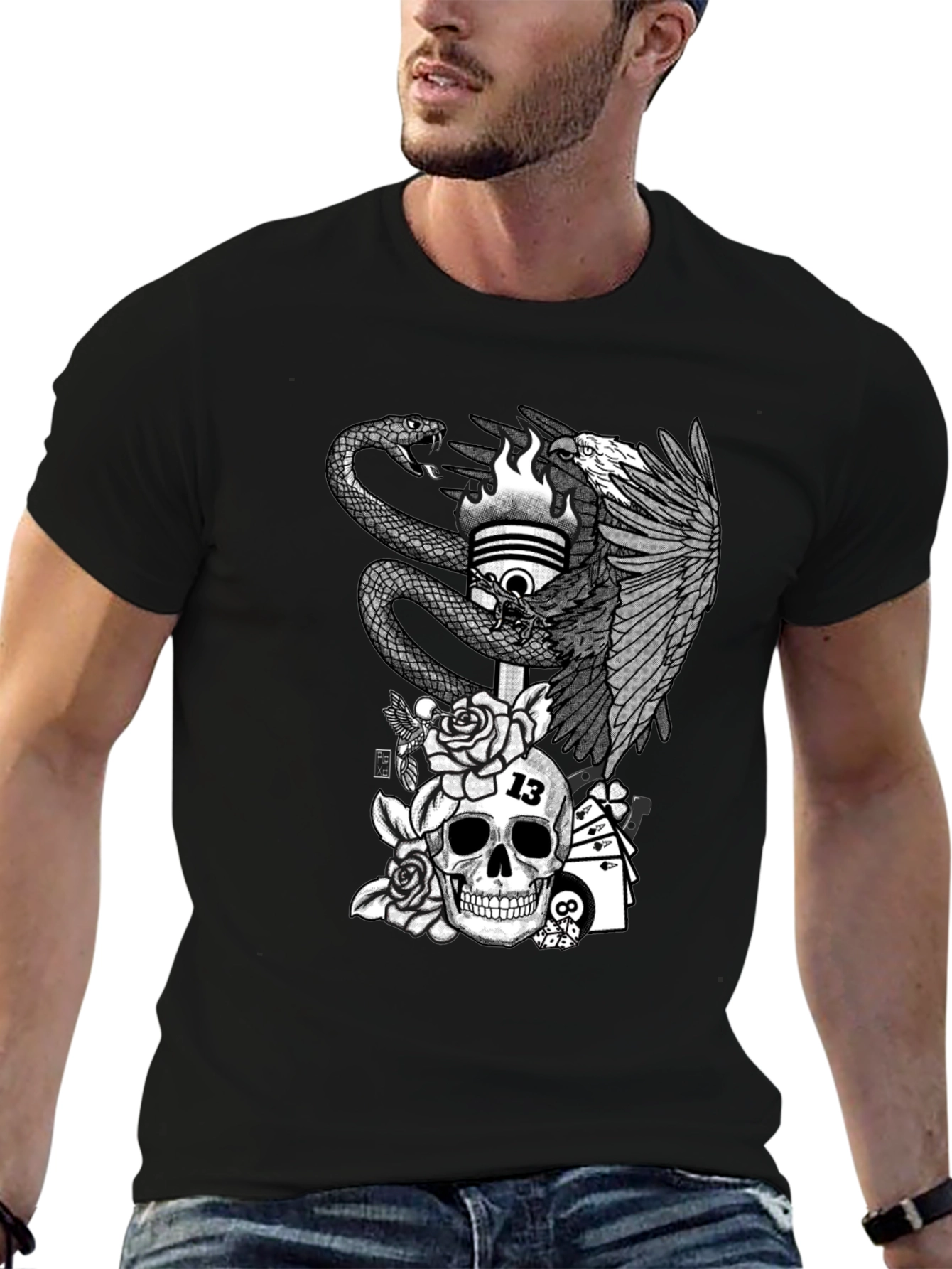 Skull & Eagle Graphic Tee - Mens Black T-Shirt