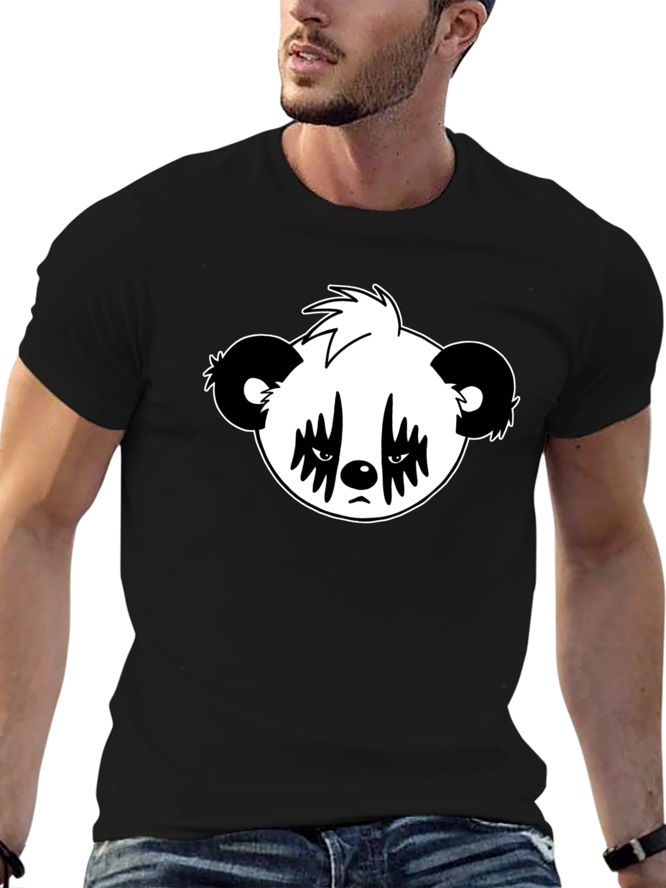 Emo Panda Graphic Black T-Shirt