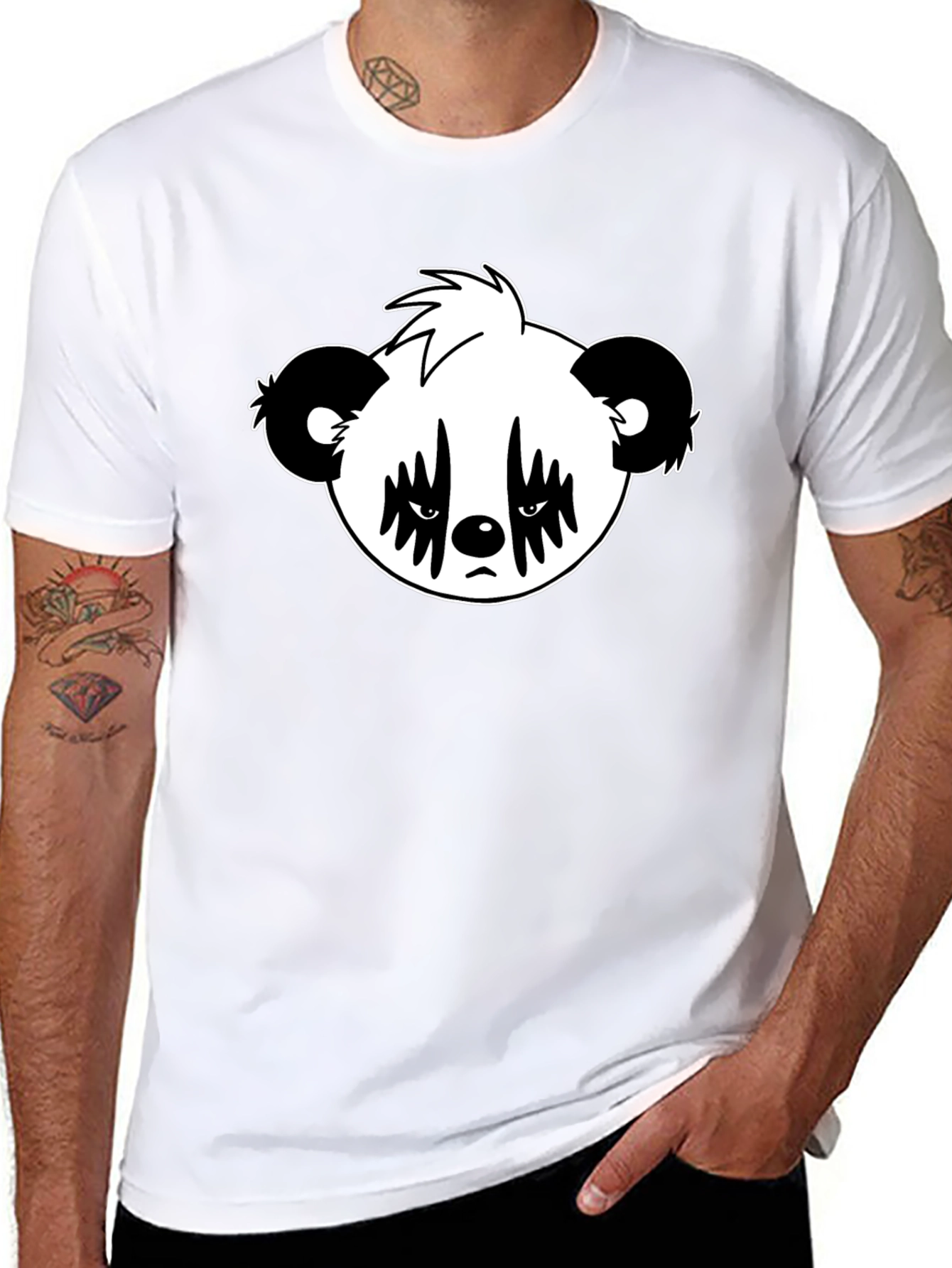 Emo Panda Graphic Black T-Shirt