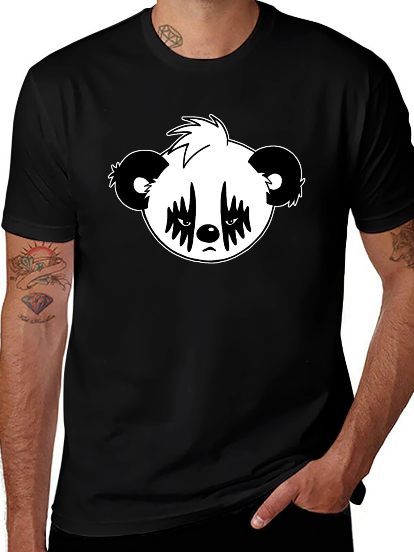 Emo Panda Graphic Black T-Shirt