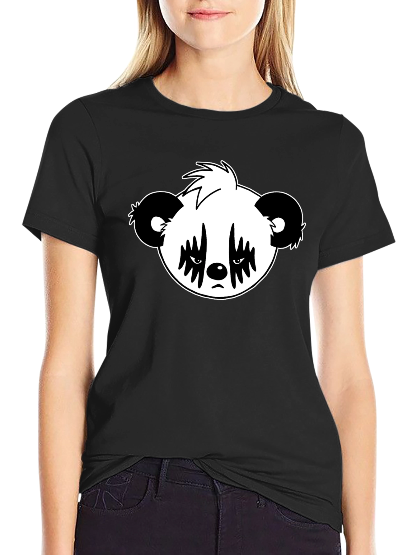 Emo Panda Graphic Black T-Shirt