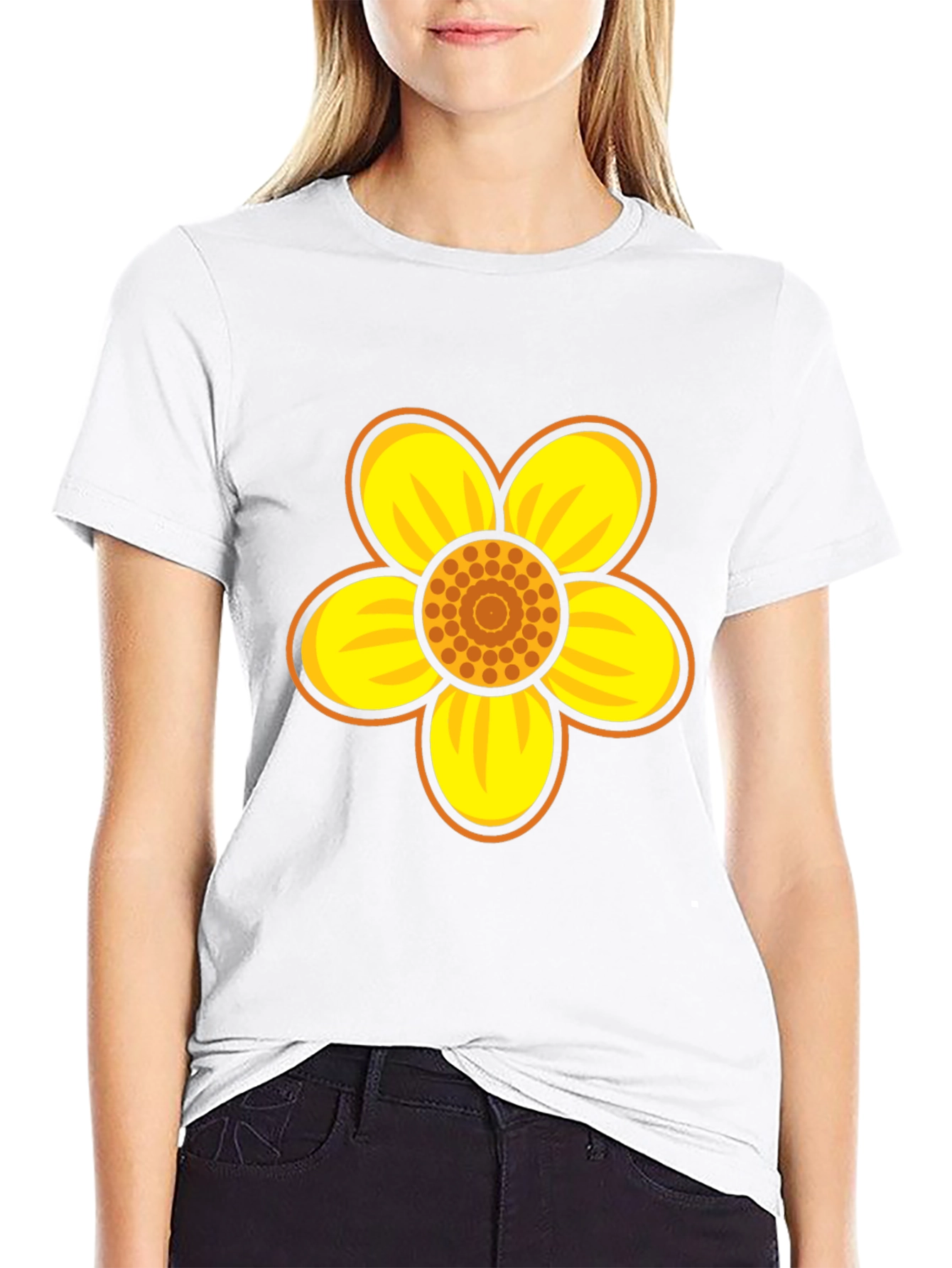Black T-Shirt with Bold Flower Graphic