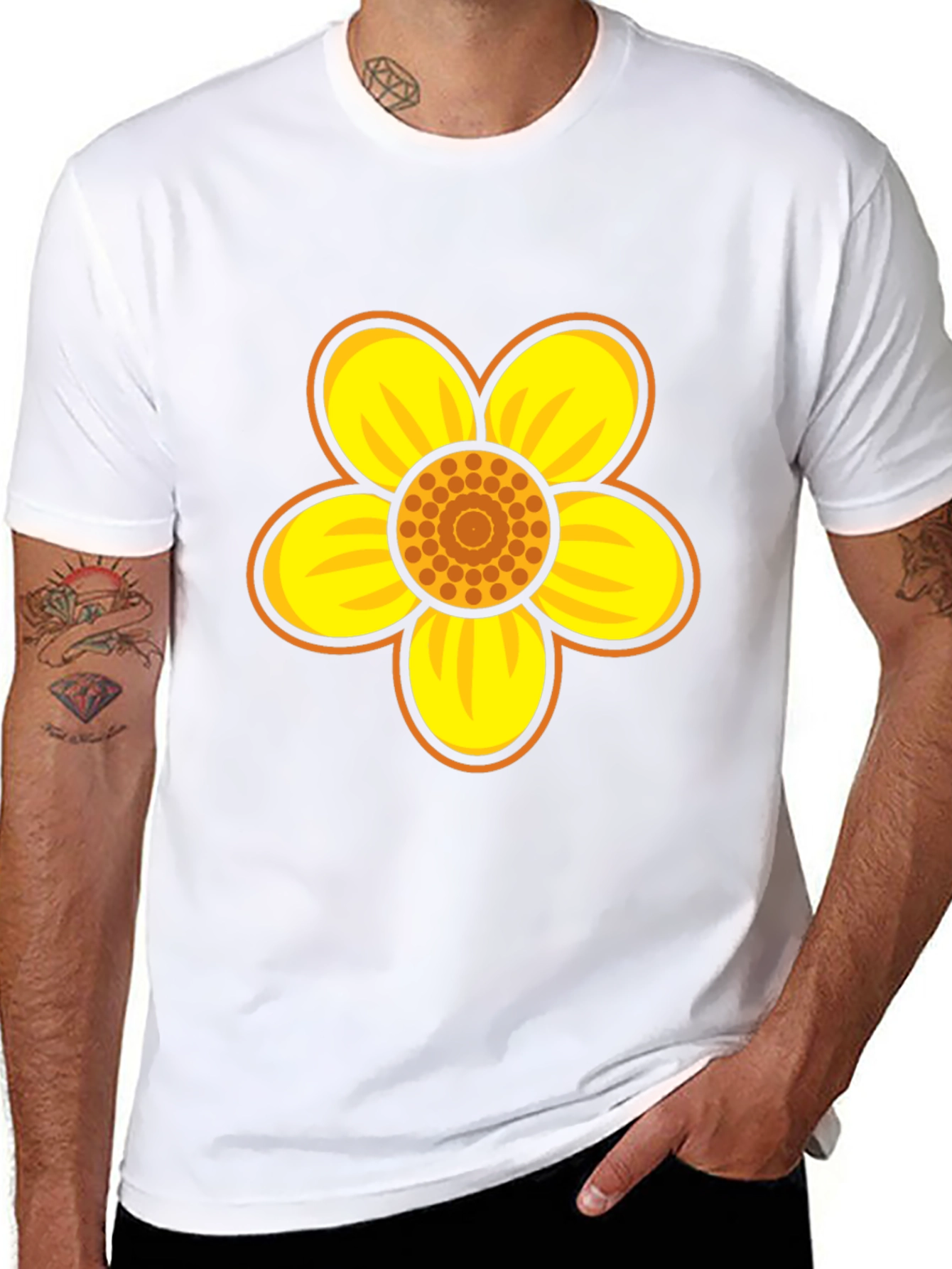 Black T-Shirt with Bold Flower Graphic